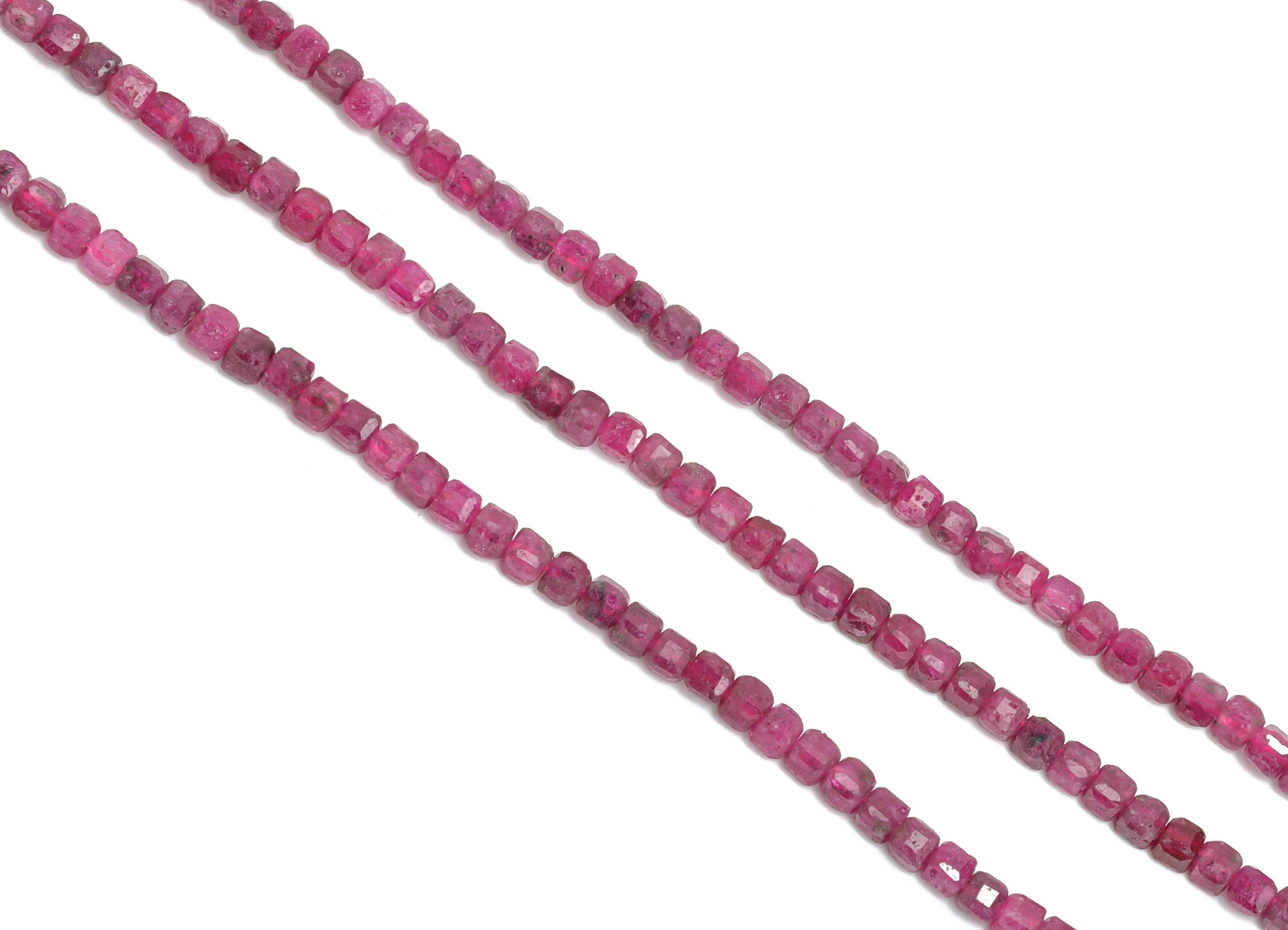 2x2mm Ruby Natural Stone Bead - Faceted Cube Ruby Bead 15.5inch/Strand - Gemstone Craft - DIY Beading Supplies - Handmade Jewelry - NS2433 - DOMEDBAZAAR