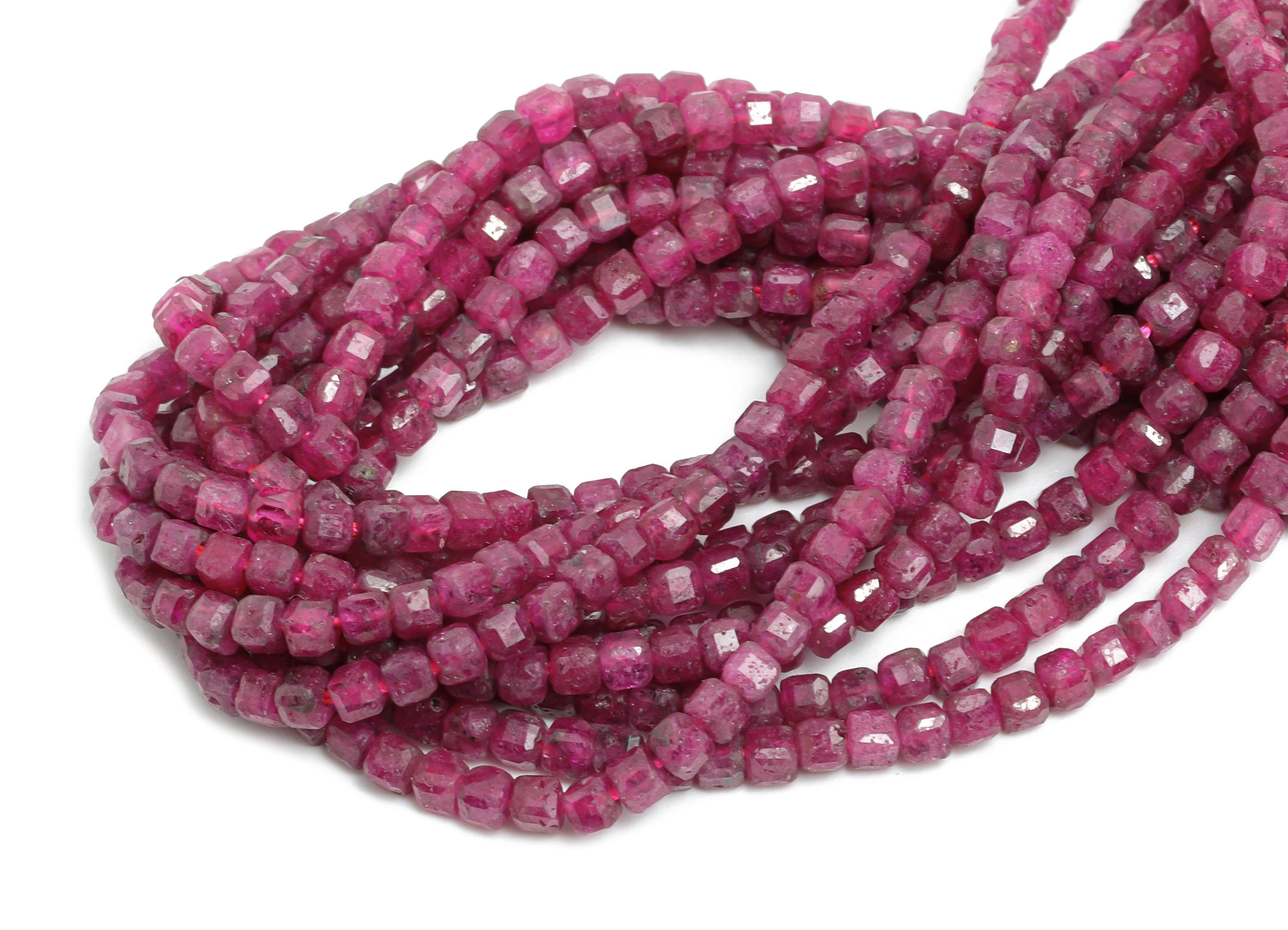 2x2mm Ruby Natural Stone Bead - Faceted Cube Ruby Bead 15.5inch/Strand - Gemstone Craft - DIY Beading Supplies - Handmade Jewelry - NS2433
