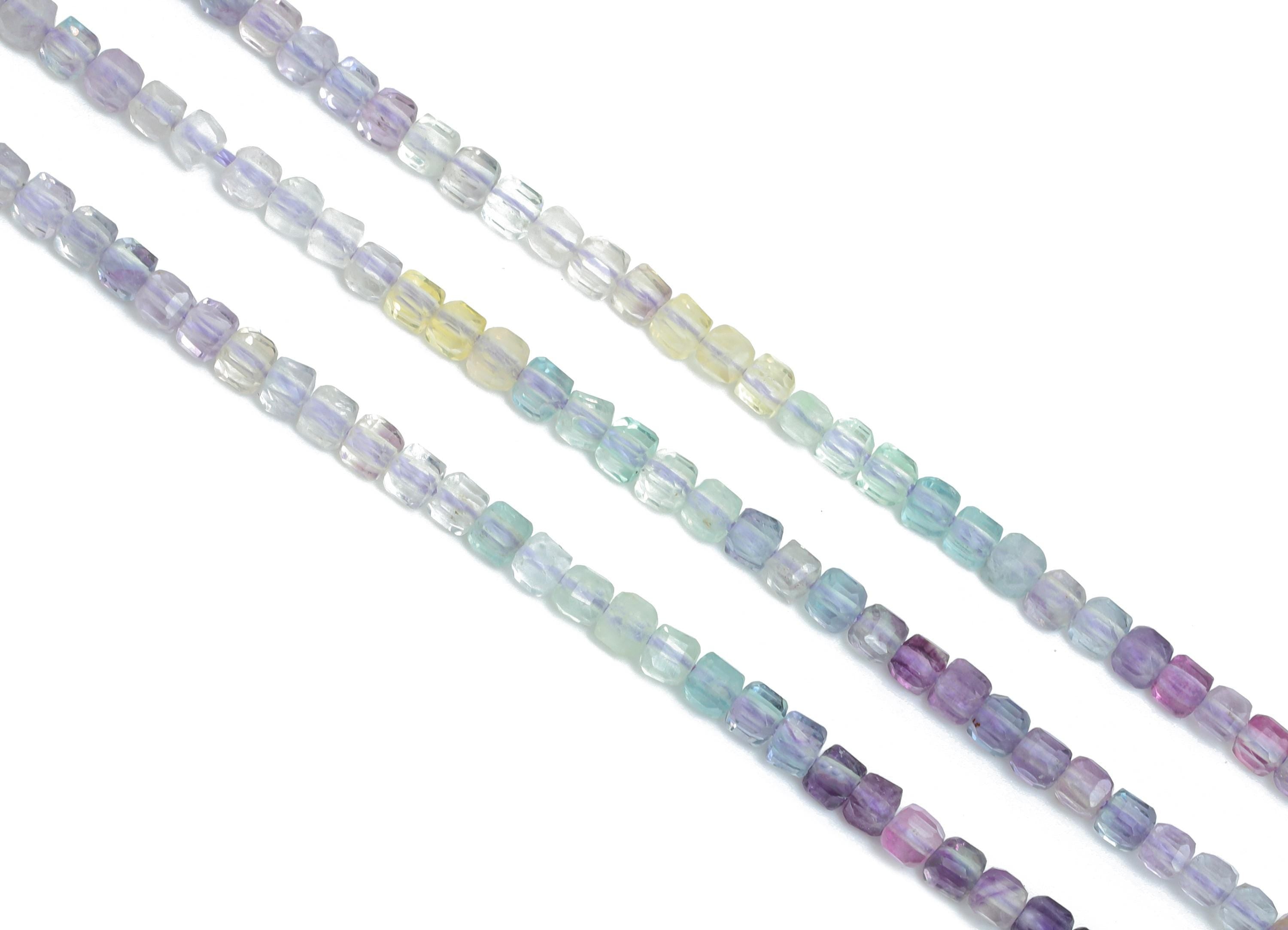 2x2mm Fluorite Natural Stone Bead - Cube Fluorite Bead 15.5inch/Strand - Gemstone DIY Beading Supplies - Elegant Cube Cut Beads - NS2518 - DOMEDBAZAAR