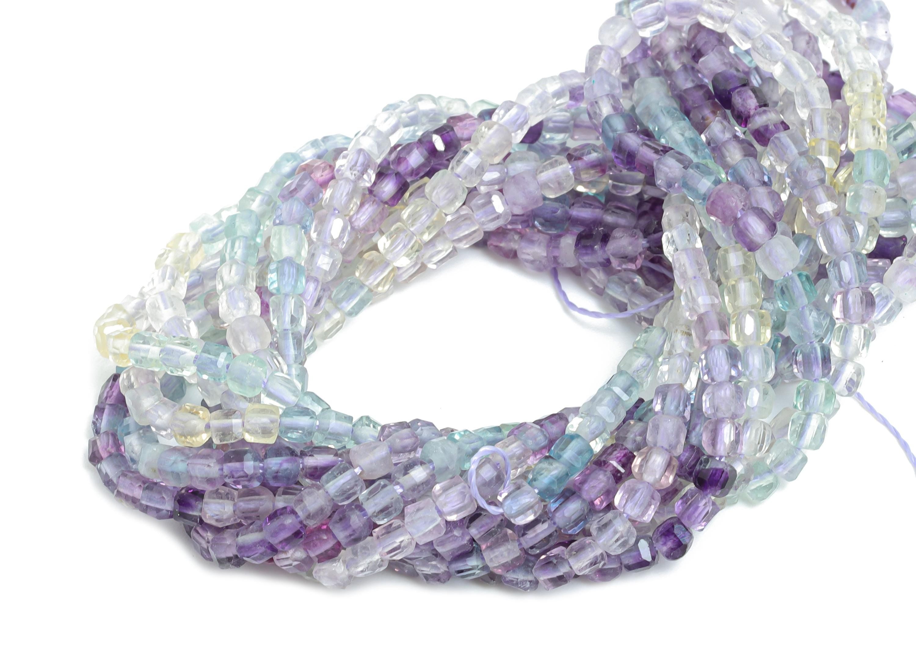 2x2mm Fluorite Natural Stone Bead - Cube Fluorite Bead 15.5inch/Strand - Gemstone DIY Beading Supplies - Elegant Cube Cut Beads - NS2518