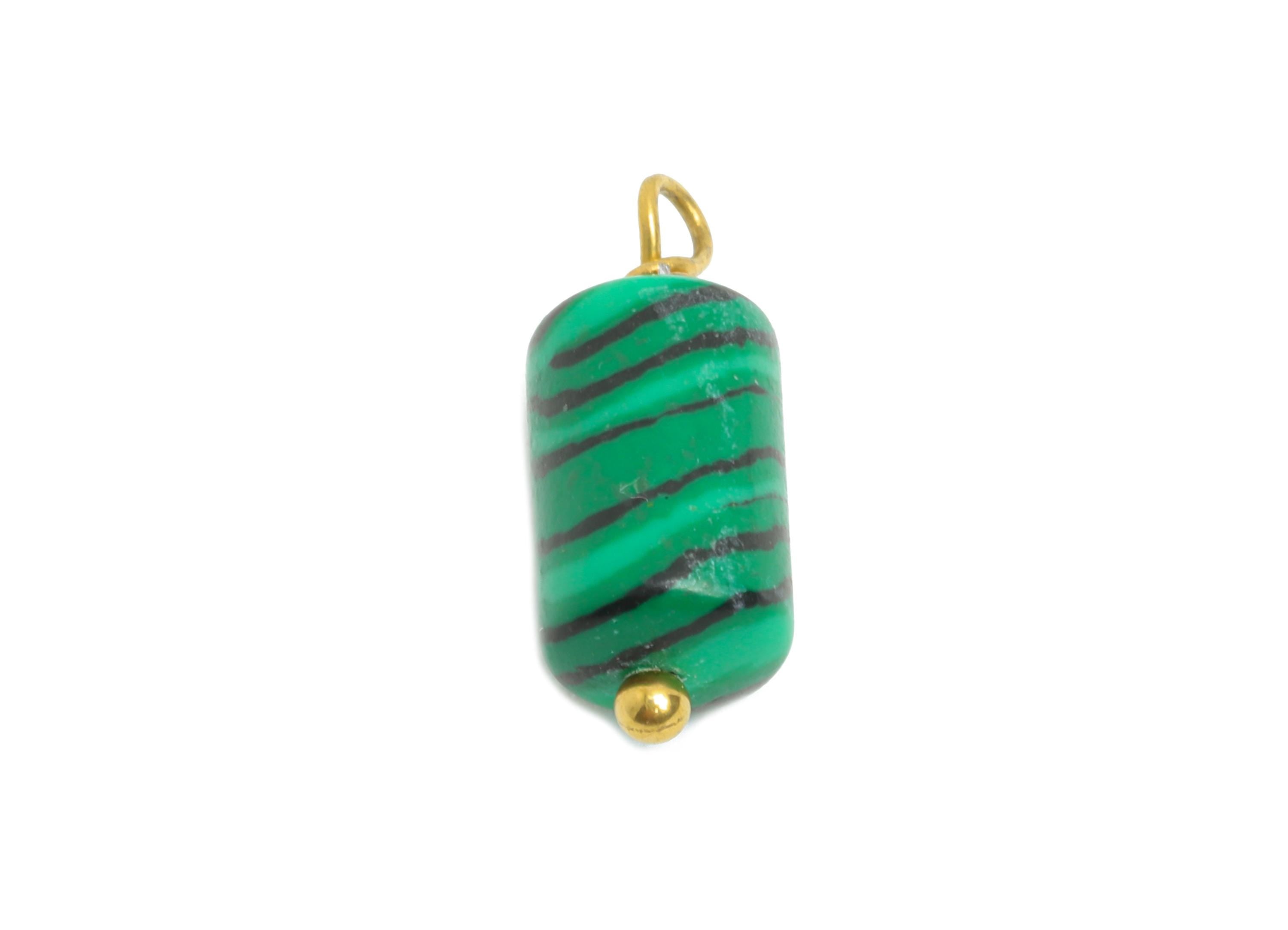 Malachite Natural Stone Charms - Steel Malachite Barrel Pendant - Natural Stone Jewelry - 18K Gold Vacuum Plated - 15.7x6.2x6.2mm - NS3011 - DOMEDBAZAAR
