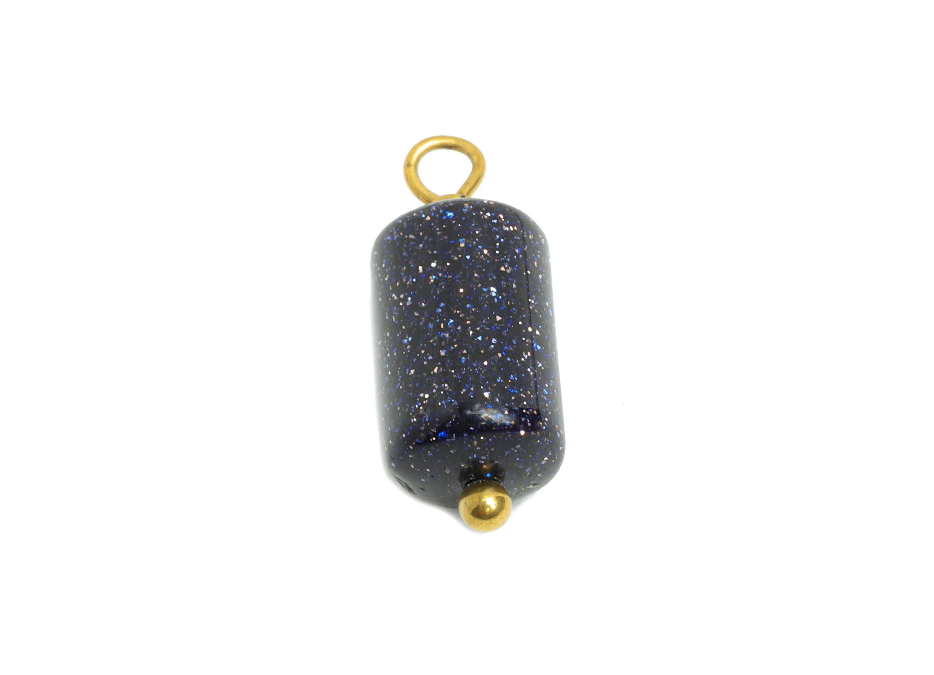 Blue Sandstone Natural Stone Charms - Steel Stone Barrel Pendant - Natural Stone Jewelry - 18K Gold Vacuum Plated - 15.7x6x6mm - NS3013 - DOMEDBAZAAR