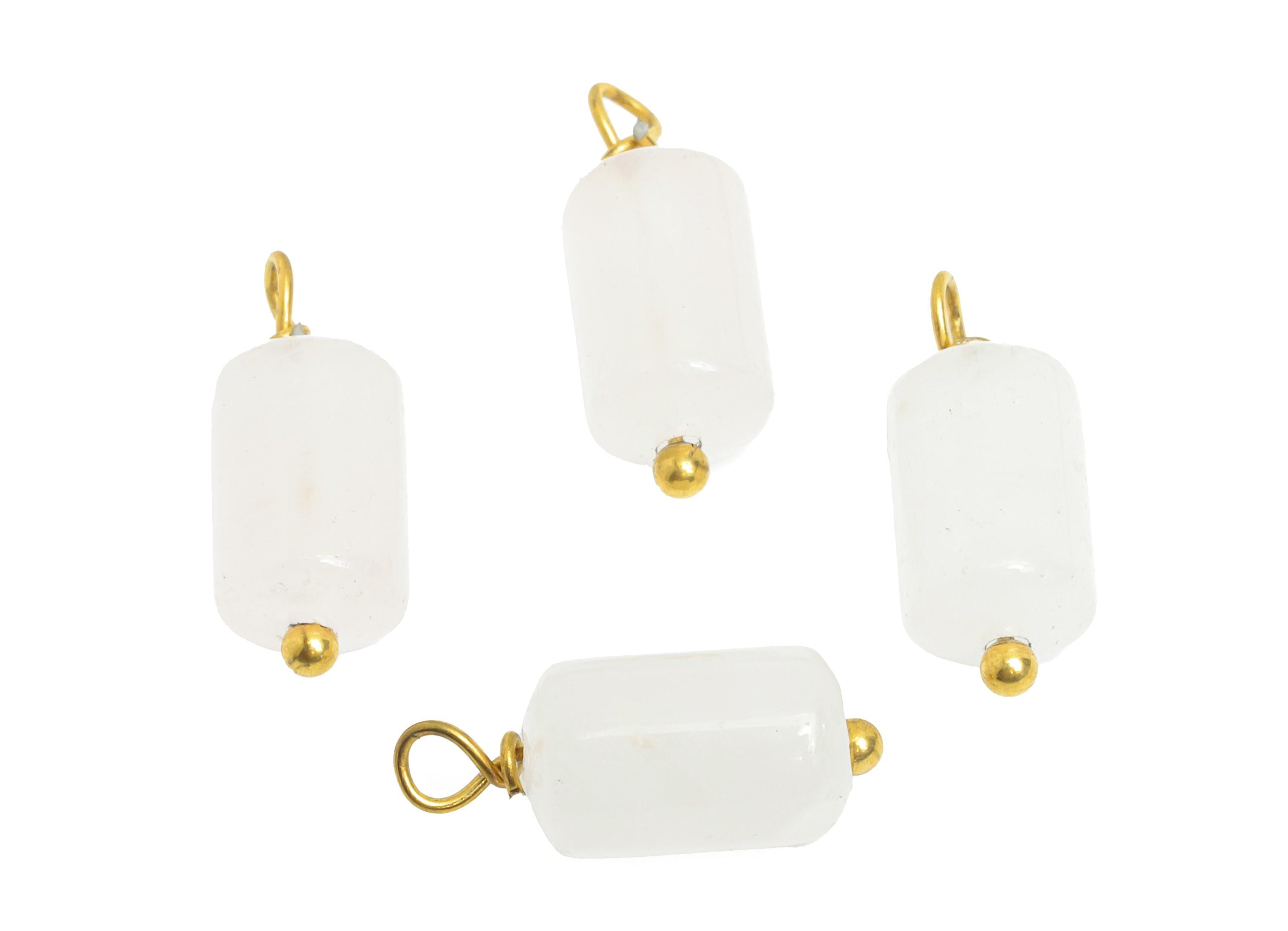 Rose Quartz Natural Stone Charms - Steel Stone Barrel Pendant - Natural Stone Jewelry - 18K Gold Vacuum Plated - 15.7x6.17x6.17mm - NS3018