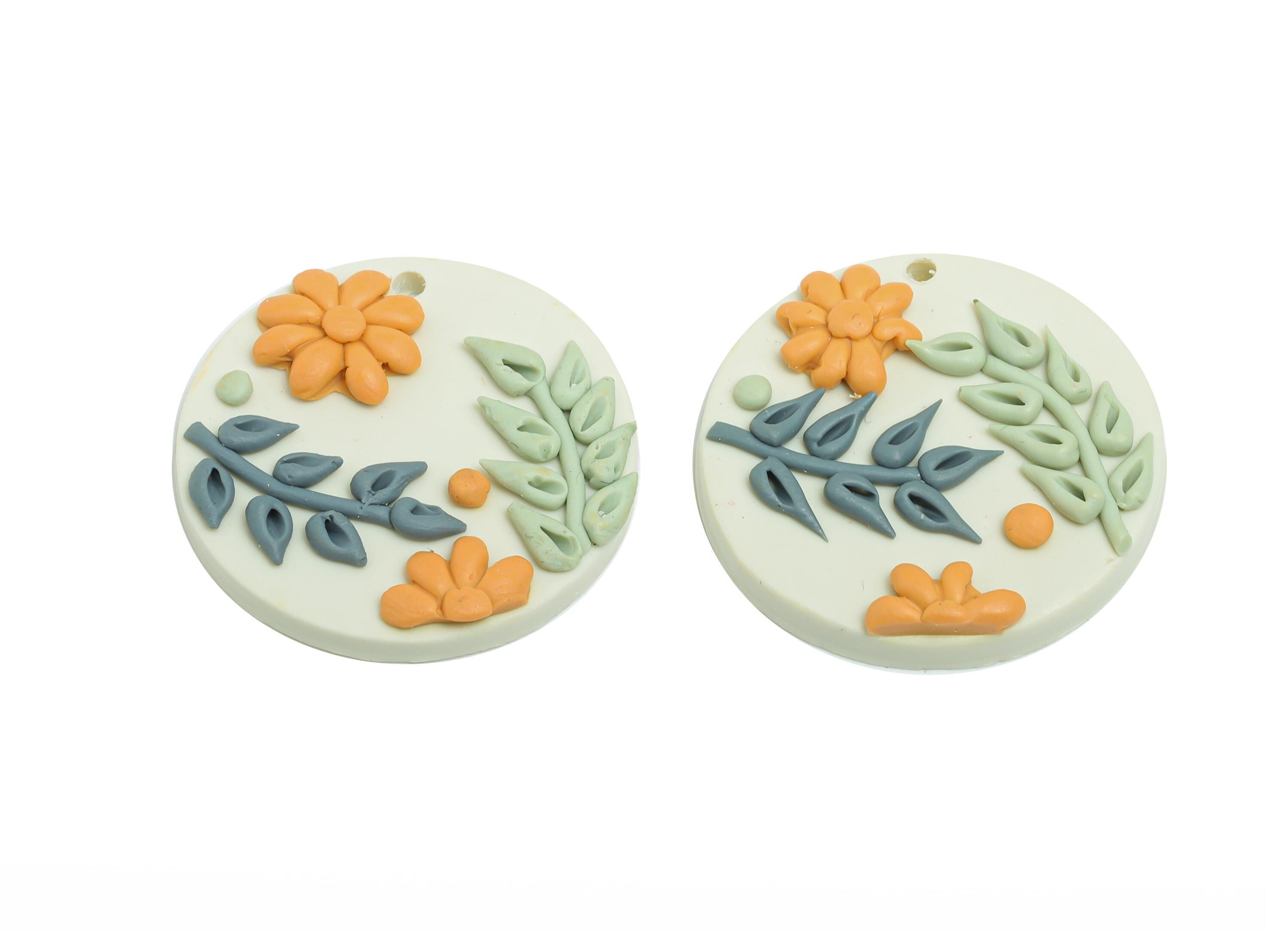 Polymer Clay Flower Earring Charms - Artisan 3D Flower Charm - Handmade Craft Embellishment - DIY Craft Jewelry - 32x24x9.65mm - PC2347