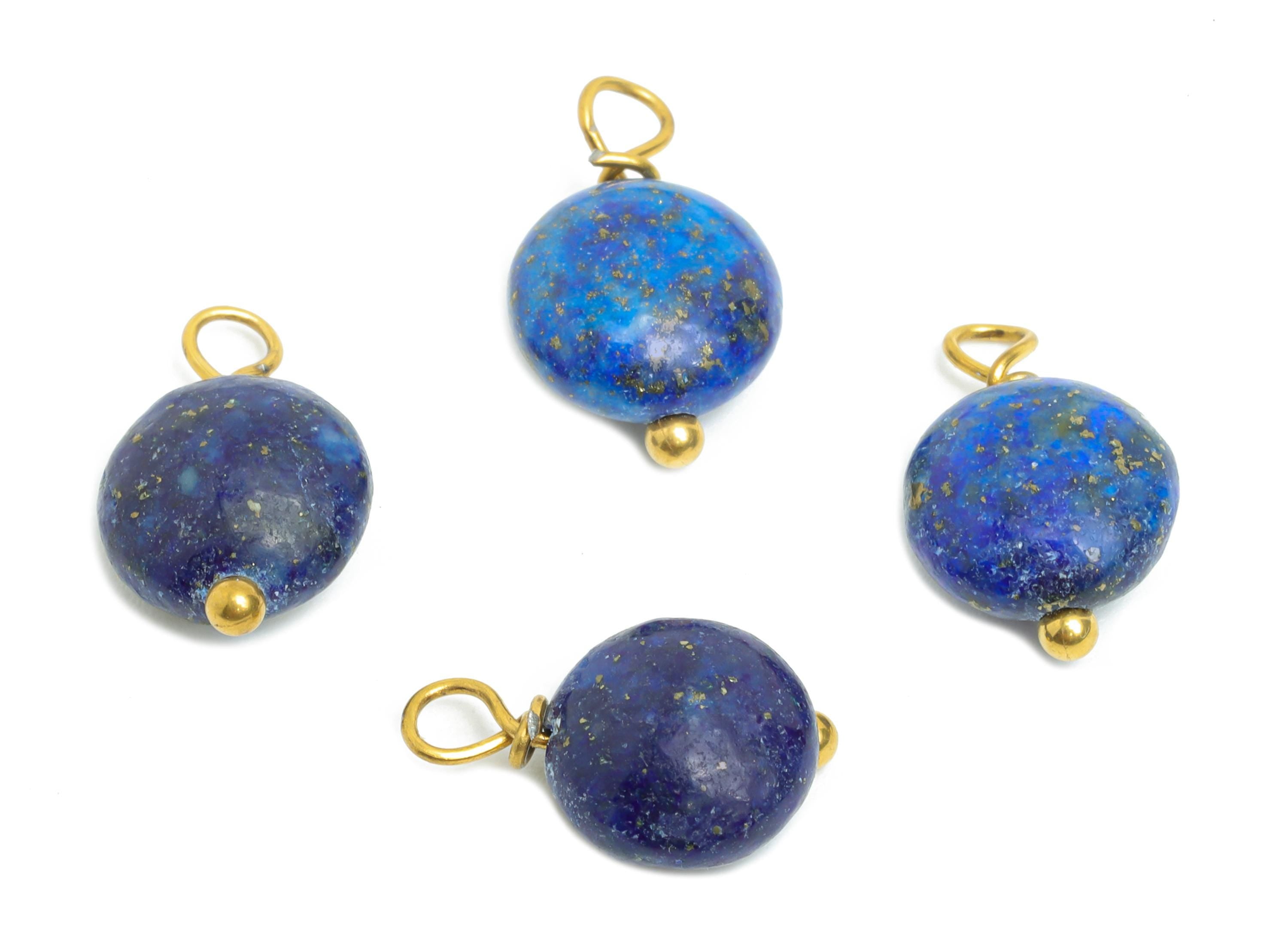 Lapis Lazuli Charms - Steel Natural Round Stone Bracelet Pendant - Healing Stone Jewelry - 18K Gold Vacuum Plated - 13.6x8.5x4.88mm - NS3033 - DOMEDBAZAAR