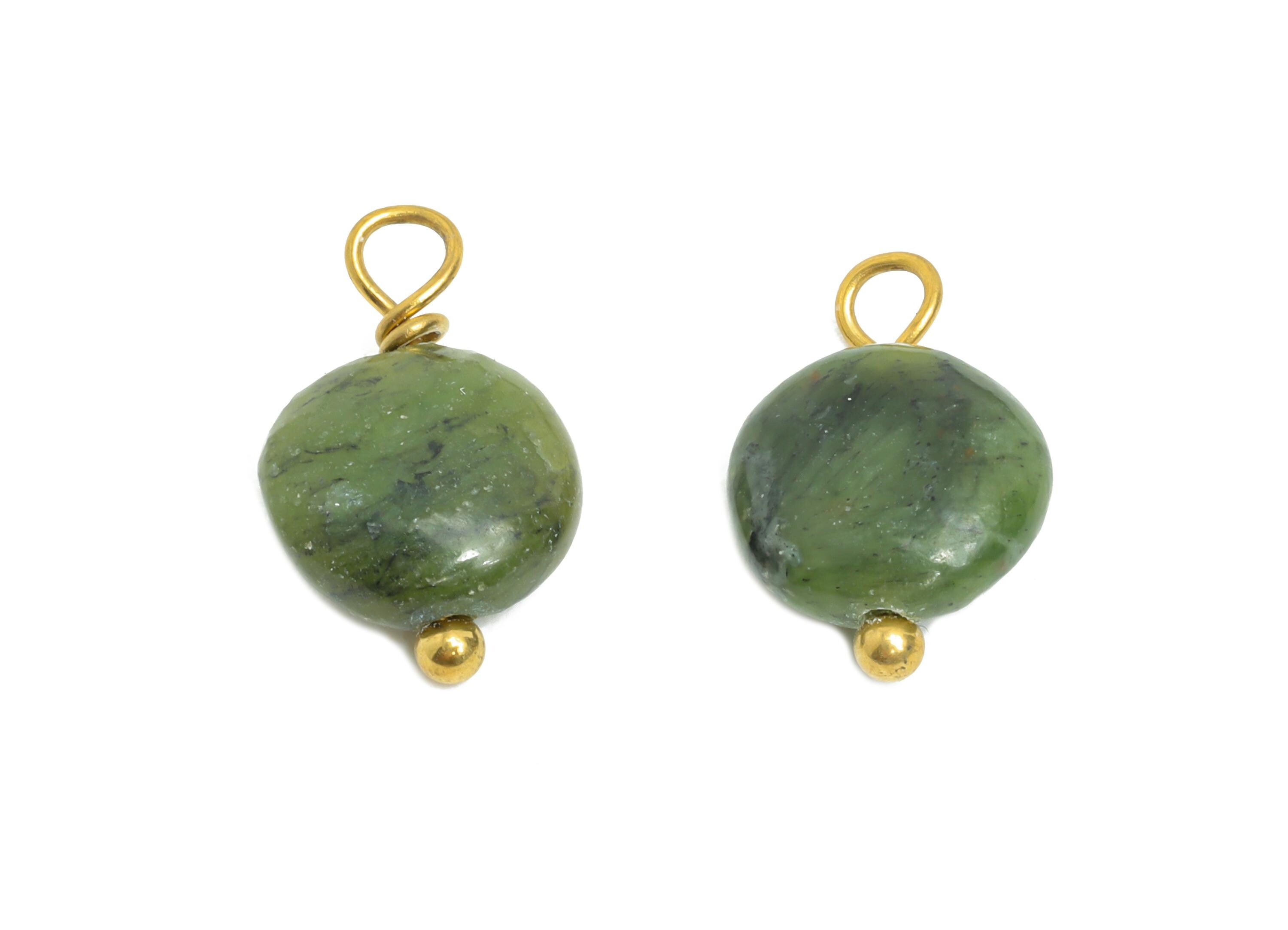 Southern Jade Charms - Steel Natural Round Stone Bracelet Pendant - Healing Stone Jewelry - 18K Gold Vacuum Plated - 13.6x8.5x4.88mm -NS3029 - DOMEDBAZAAR