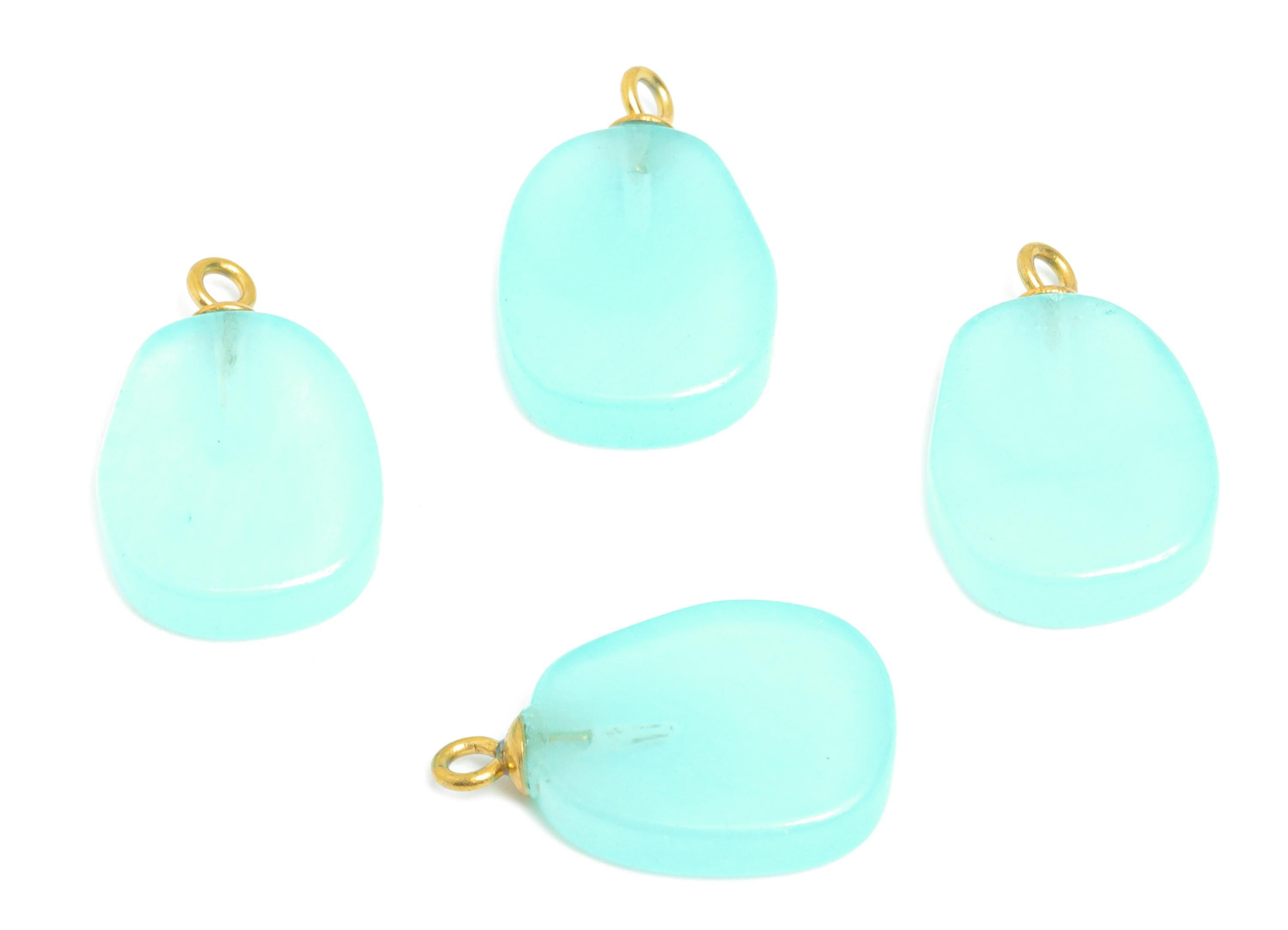 Lanyu Jade Natural Stone Charm - Steel Smooth Stone Necklace Pendant - Unique Gemstone DIY - 18K Gold Vacuum Plated - 17.8x11x3.6mm - NS3004 - DOMEDBAZAAR