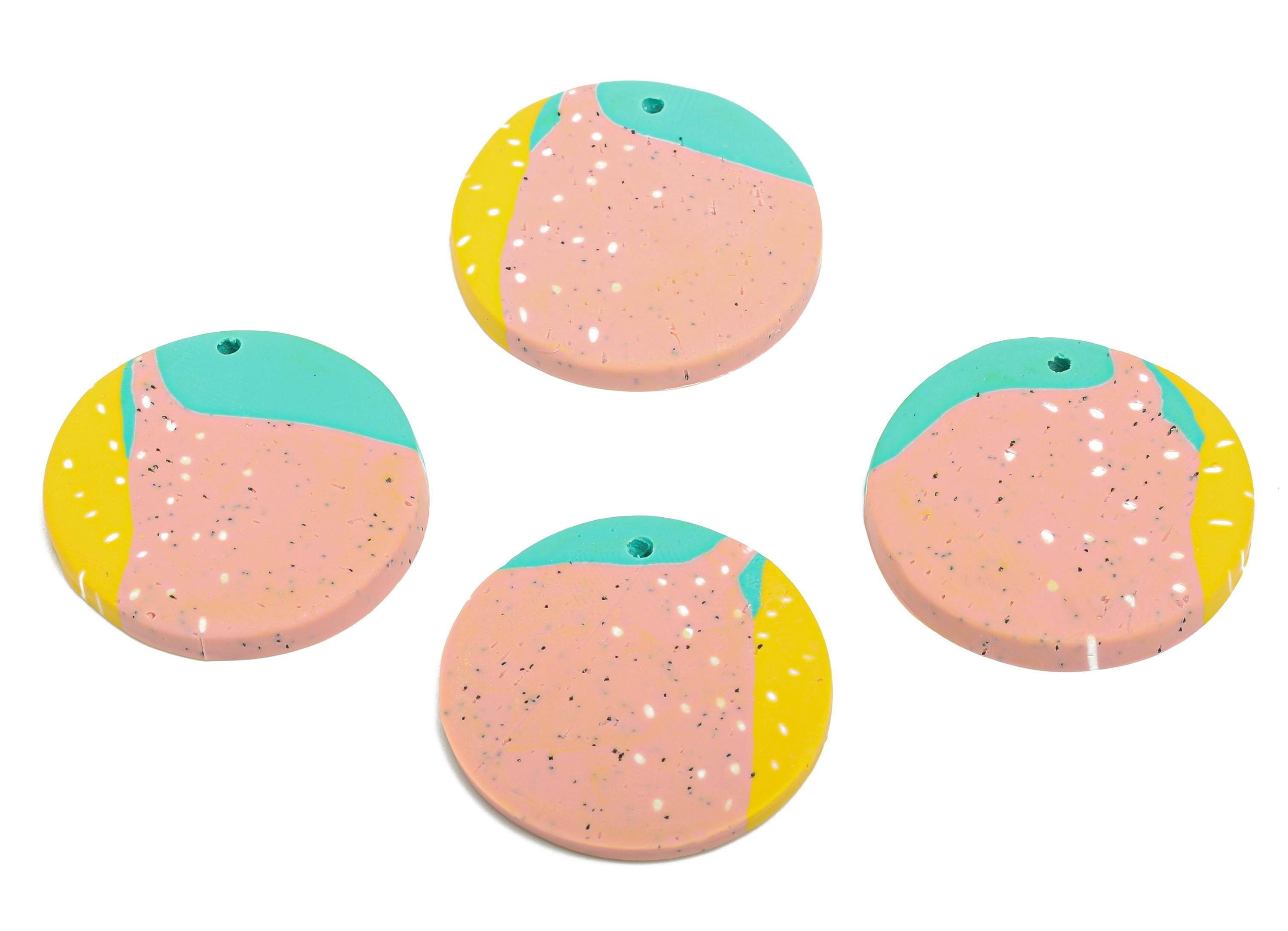 Polymer Clay Round Earring Charm - Multicolor Coin Charm - Handmade Abstract Pendant - Geometric Color Block Charm - 25x26x2.61mm - PC2358