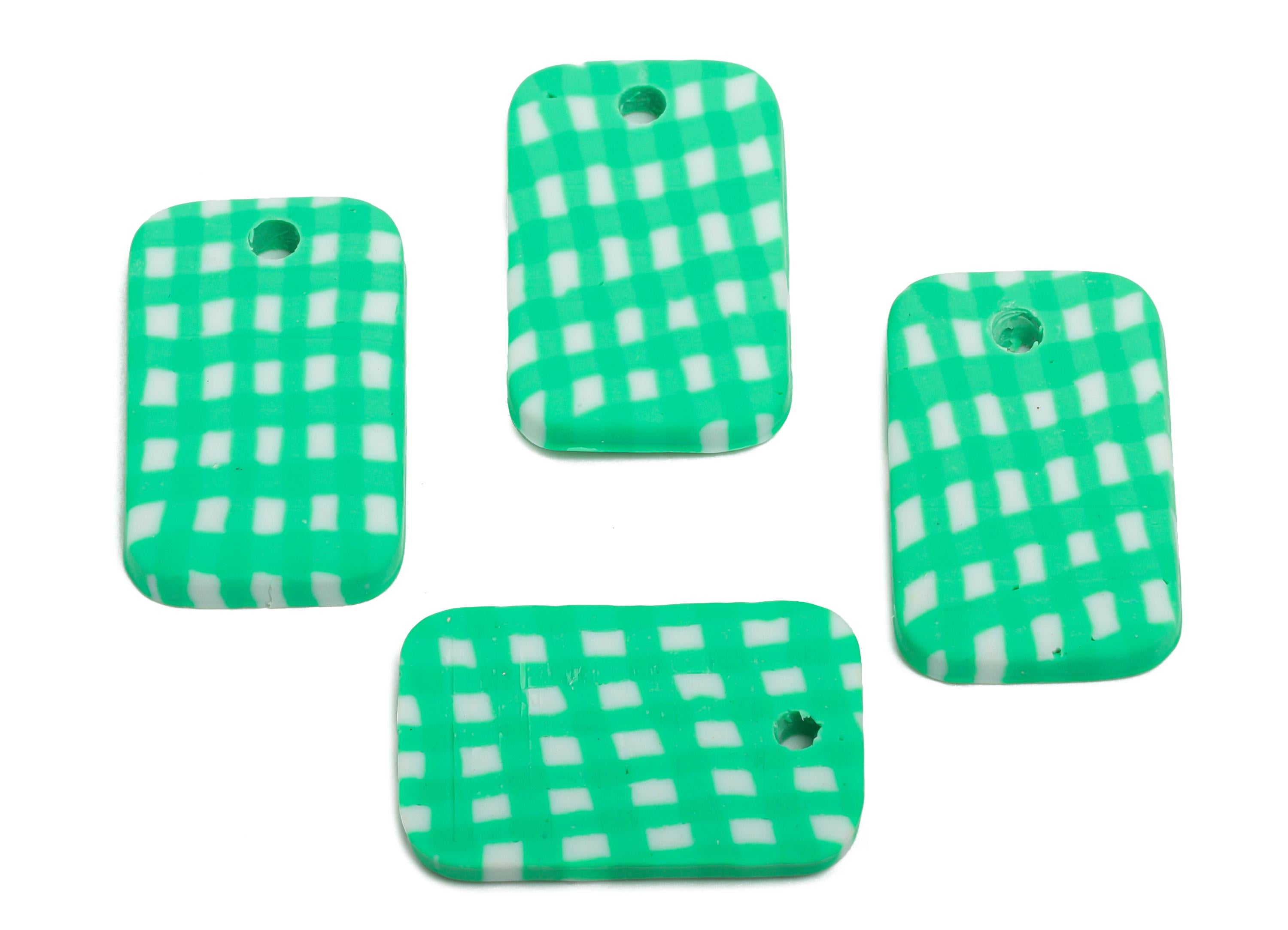 Polymer Clay Rectangle Charm - Checkered Pattern Charms - Modern Geometric Charm for Earring - Jewelry Component - 20.5x13x2.96mm - PC2349 - DOMEDBAZAAR