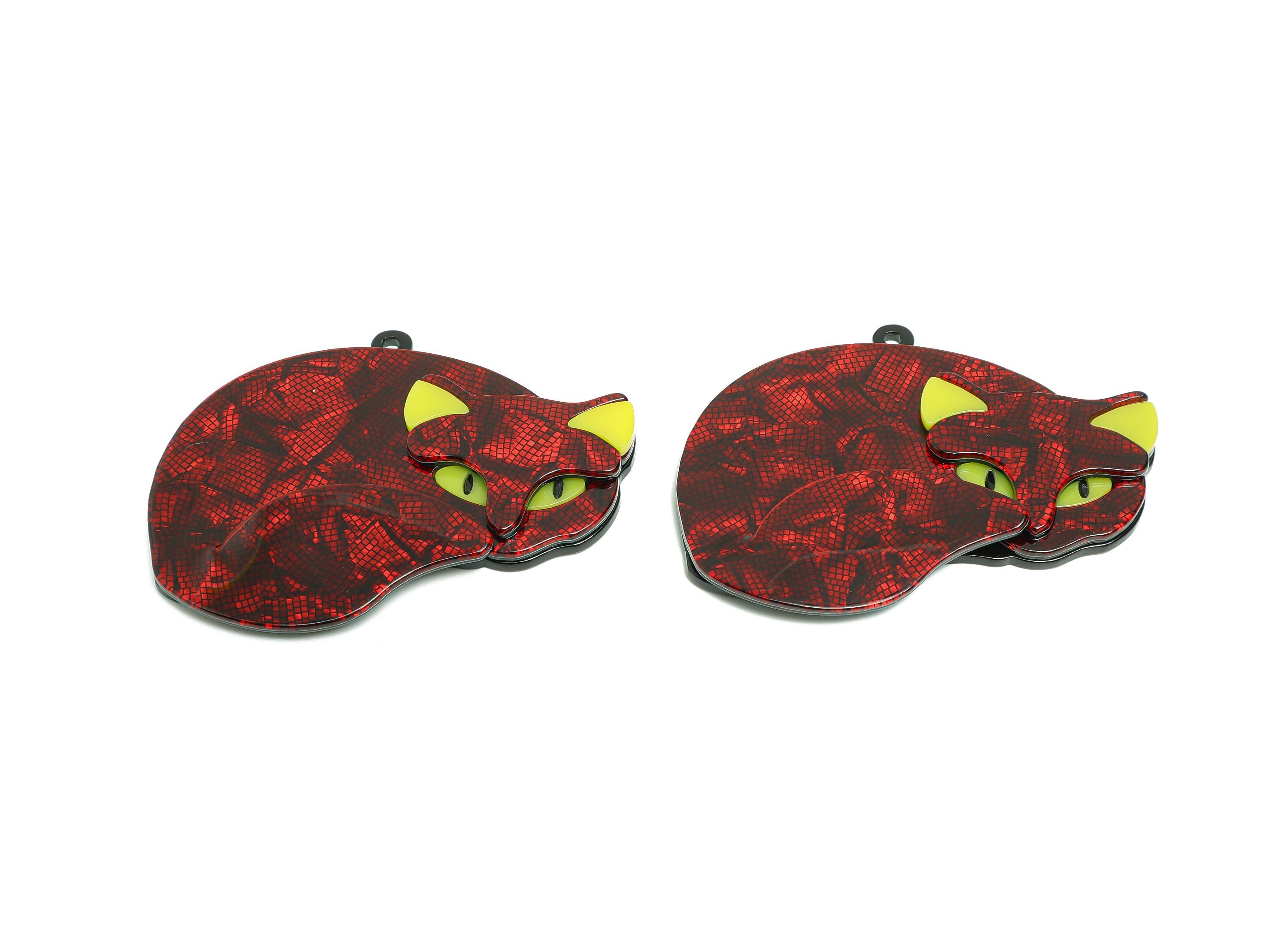 Acrylic Snakeskin Cat Charm - Unique Cat Pendant for Keychain - Handmade Artistic Cat Charms - Creative Accessory DIY - 74x52x7.8mm - AC2665 - DOMEDBAZAAR