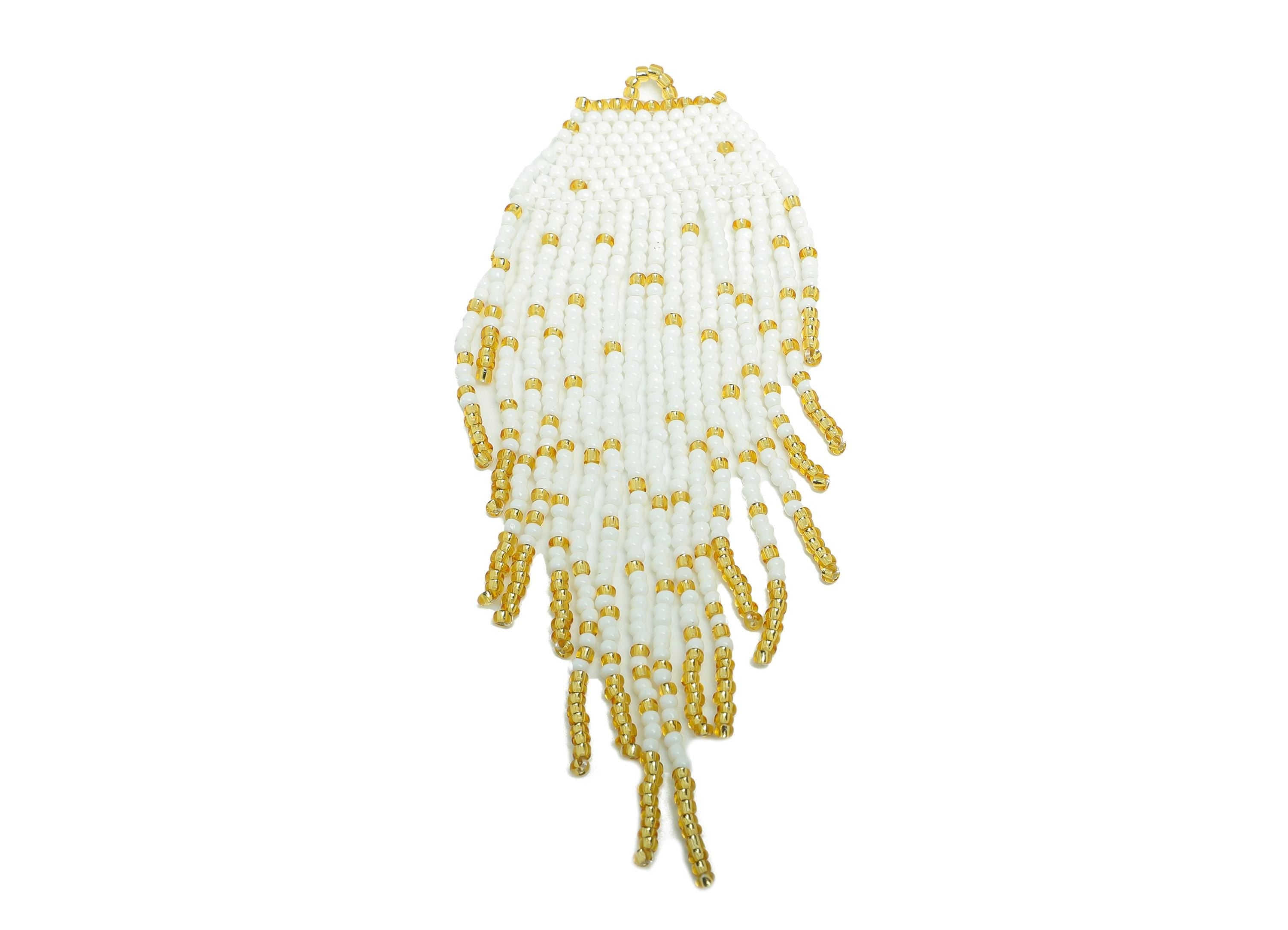 Beaded Tassel Earrings Charms - Handmade Glass Beaded Long Fringe Charms - Trendy Boho Jewelry - Jewelry Making DIY - 125x50x2mm - TH1089