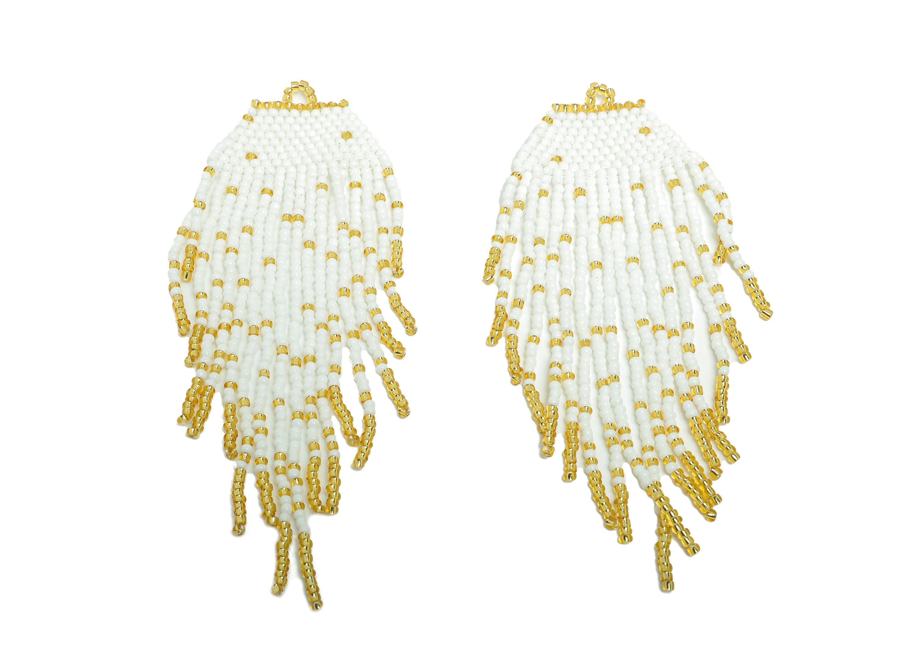Beaded Tassel Earrings Charms - Handmade Glass Beaded Long Fringe Charms - Trendy Boho Jewelry - Jewelry Making DIY - 125x50x2mm - TH1089