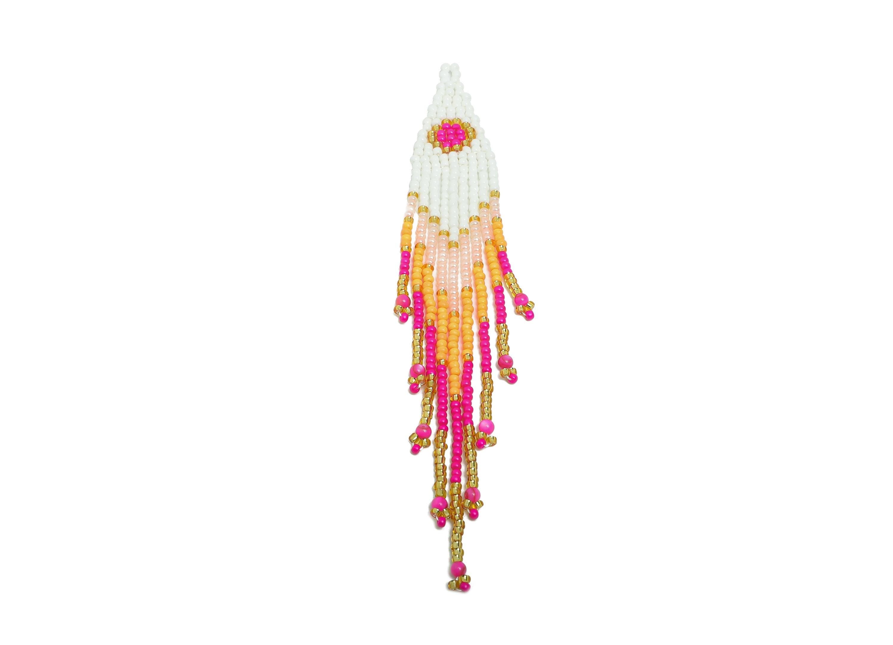 Beaded Tassel Earring Charm - Colorful Handmade Glass Beaded Long Fringe Charm - Trendy Boho Jewelry - Jewelry Making - 126x25x2mm - TH1084