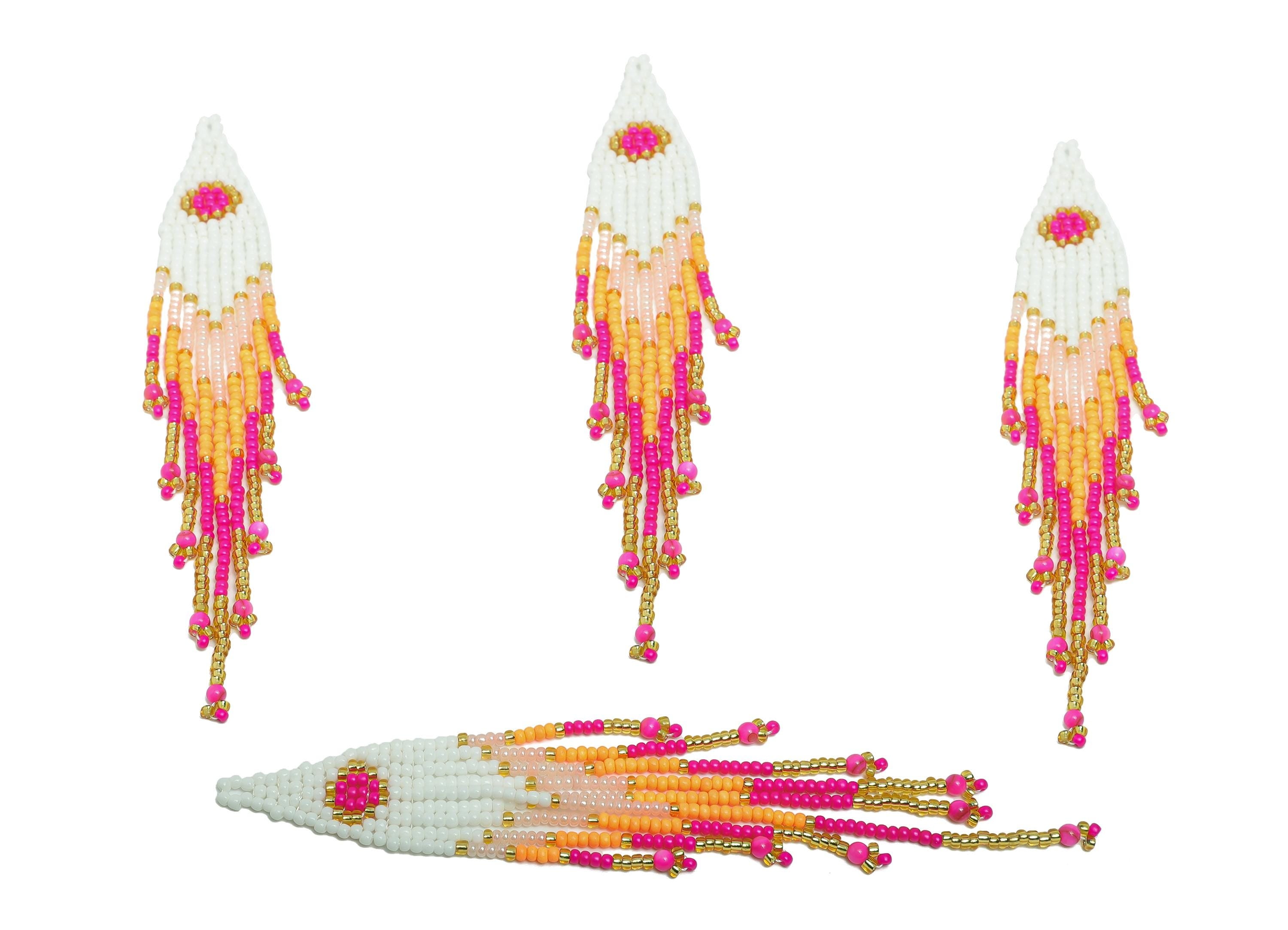 Beaded Tassel Earring Charm - Colorful Handmade Glass Beaded Long Fringe Charm - Trendy Boho Jewelry - Jewelry Making - 126x25x2mm - TH1084