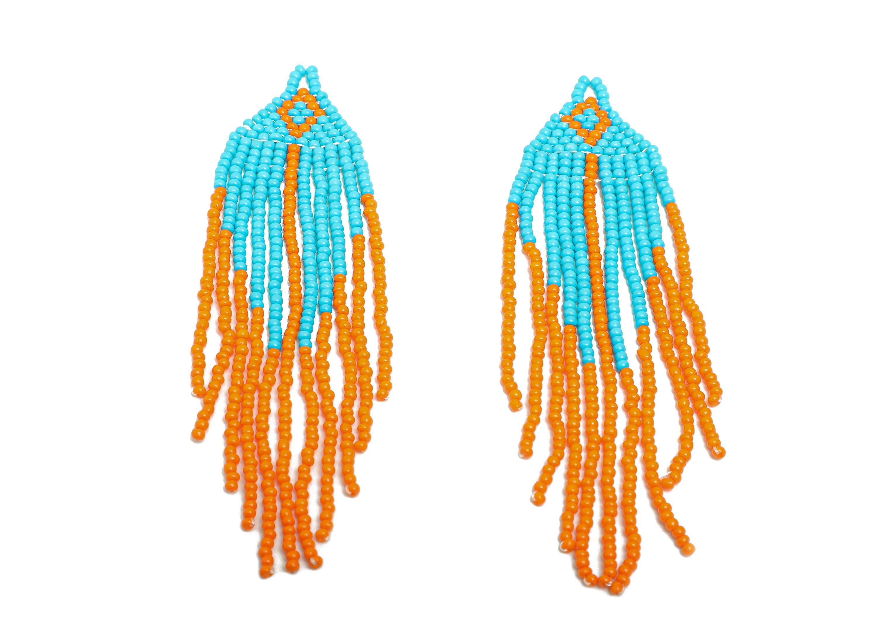 Beaded Tassel Earring Charm - Colorful Handmade Glass Beaded Long Fringe Charm - Trendy Boho Jewelry - Jewelry Making - 107x23x2mm - TH1086
