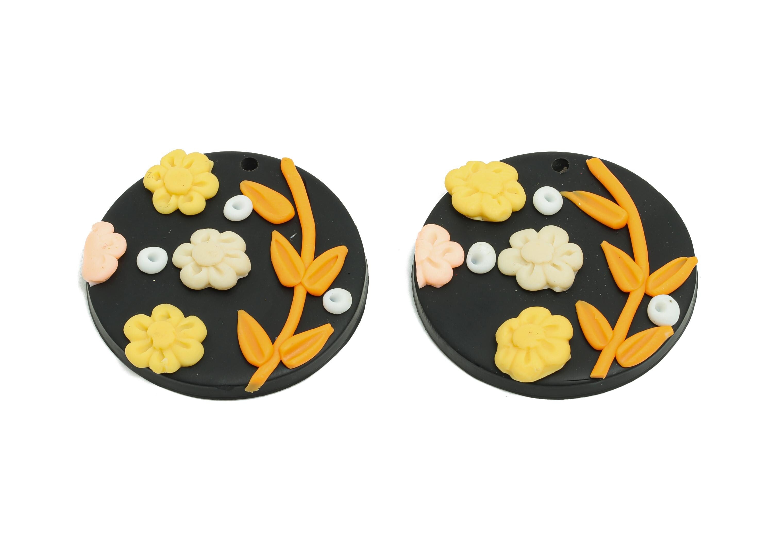 Artisan Handmade Polymer Cloy Pendant - DIY Colorful Floral Earring Making Piece - Rustic Bohemian Flower Jewelry - 30x29x5.11mm - PC2411 - DOMEDBAZAAR