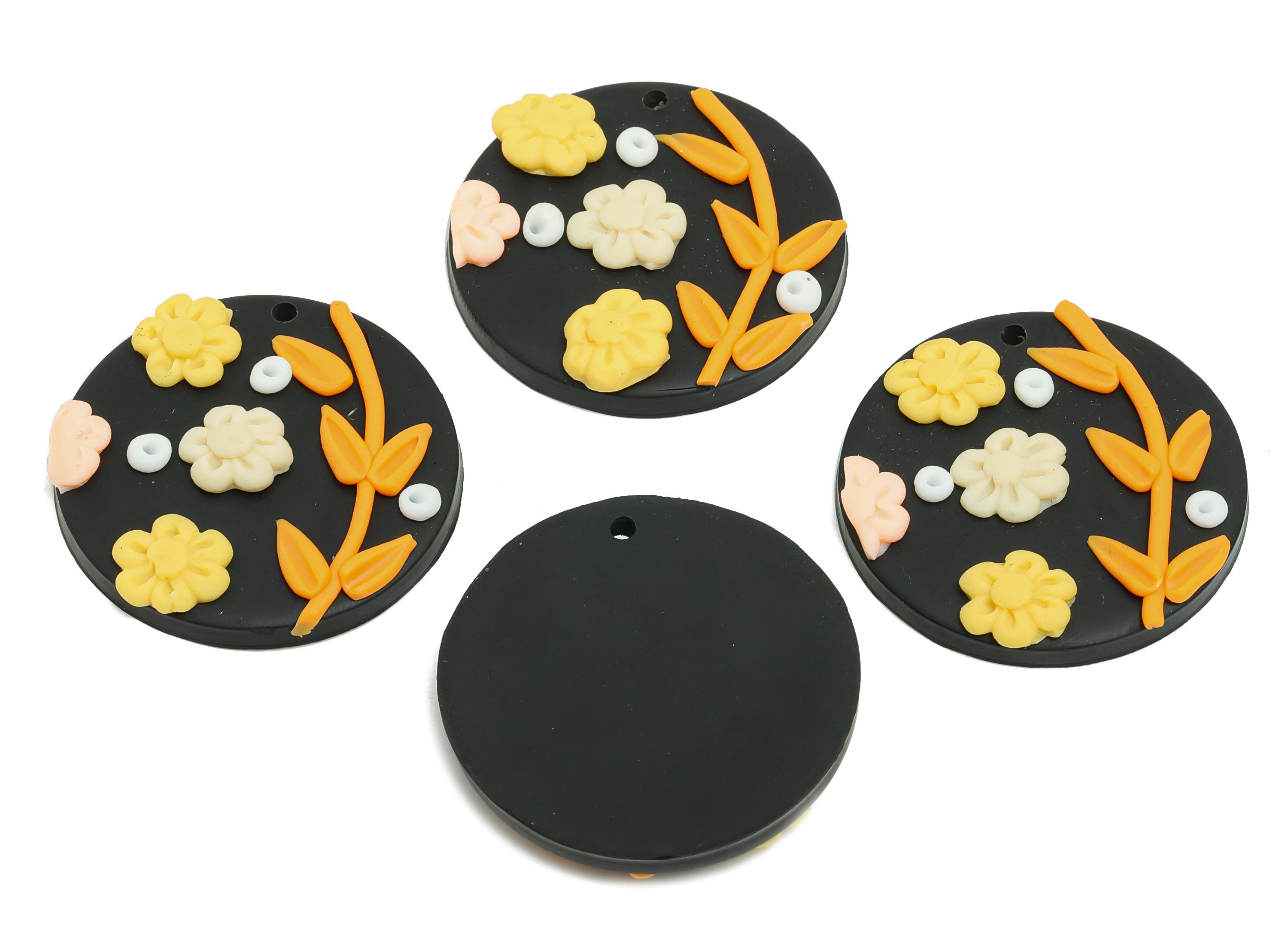 Artisan Handmade Polymer Cloy Pendant - DIY Colorful Floral Earring Making Piece - Rustic Bohemian Flower Jewelry - 30x29x5.11mm - PC2411 - DOMEDBAZAAR