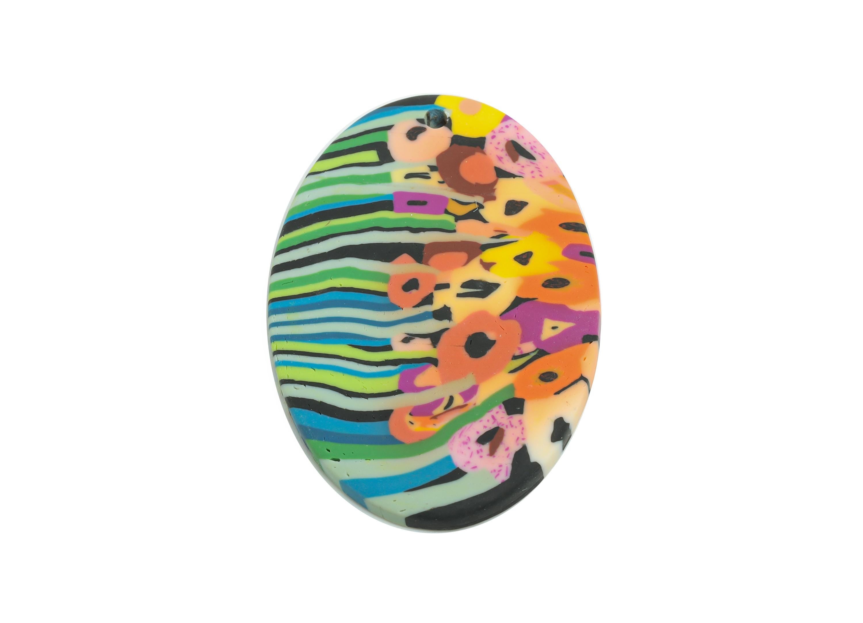 Handmade Polymer Cloy Pendant - Polymer Clay Art Jewelry - Striped Artistic Jewelry Component - Funky Rainbow Jewelry - 35x23x2mm - PC2372