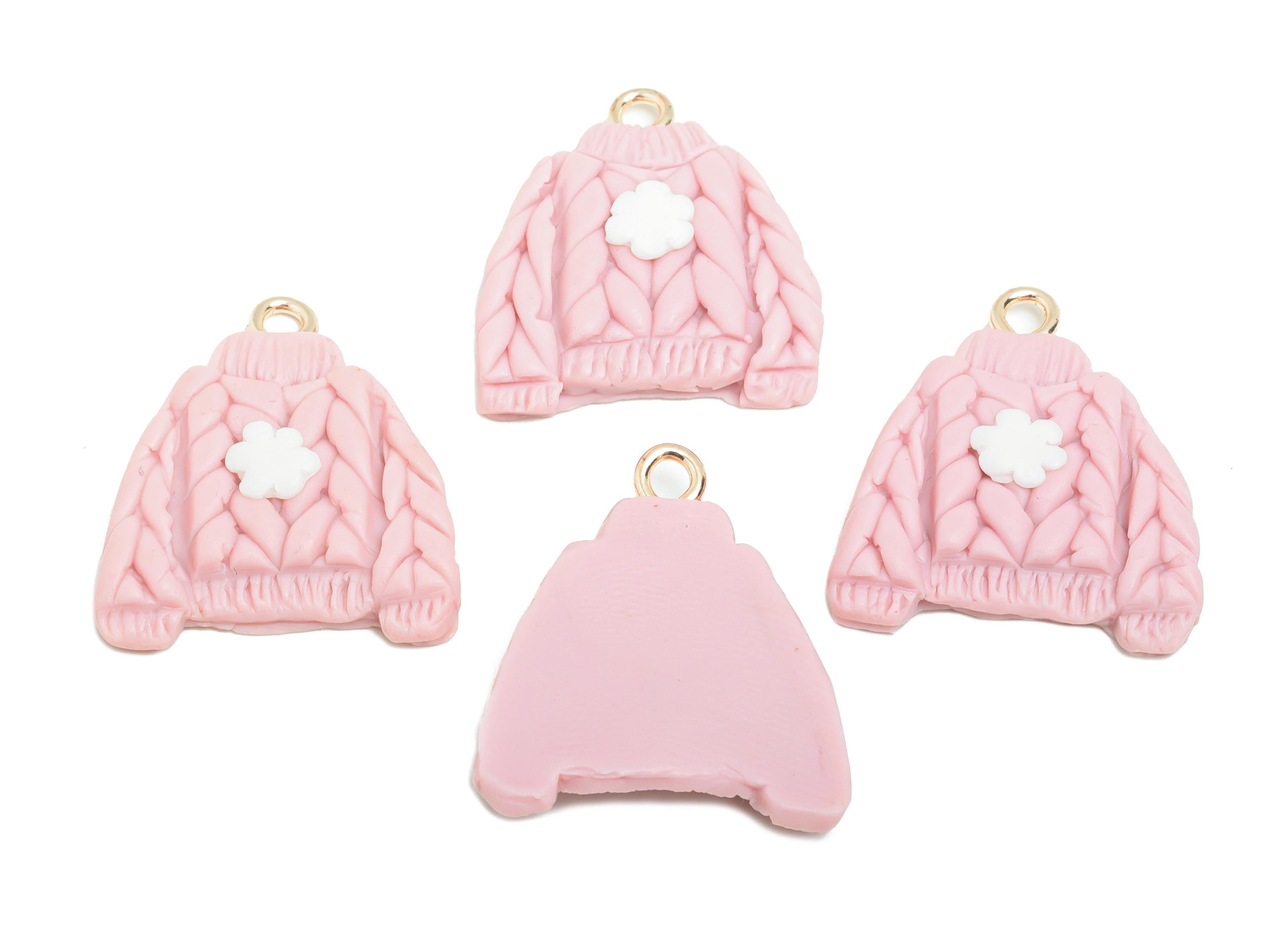 Pink Sweater Polymer Clay Charm - Brass Handmade Craft Supply - Soft Clay Sweater Charm -Figure Handcrafted Jewelry - 24x20x4.03mm - PC2353
