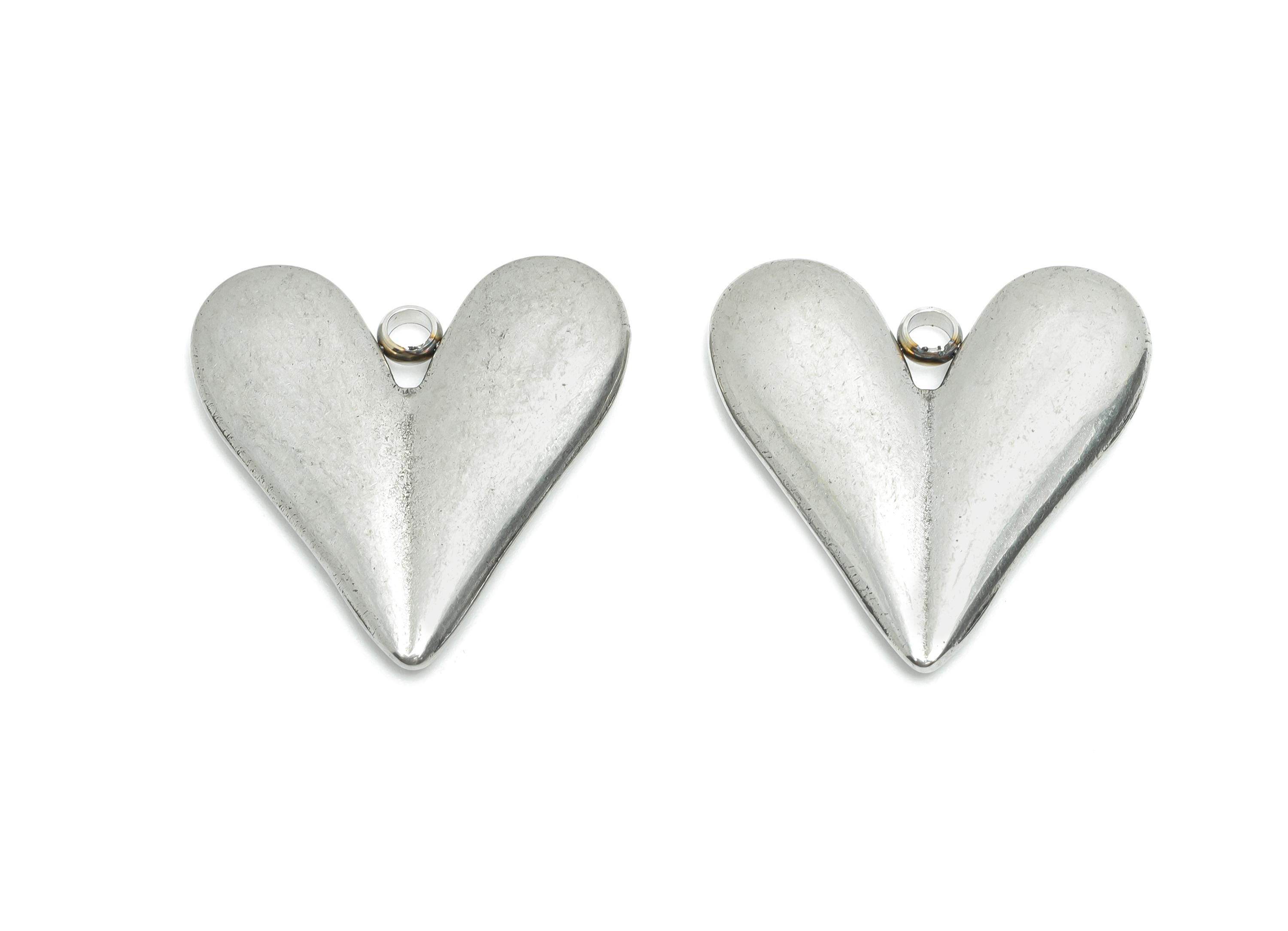 Stainless Steel Heart Pendant - Minimalist Metal Heart Necklace Pendant - Unique Handmade Jewelry - Steel Finding - 26.4x25.58x3mm - SS2189 - DOMEDBAZAAR