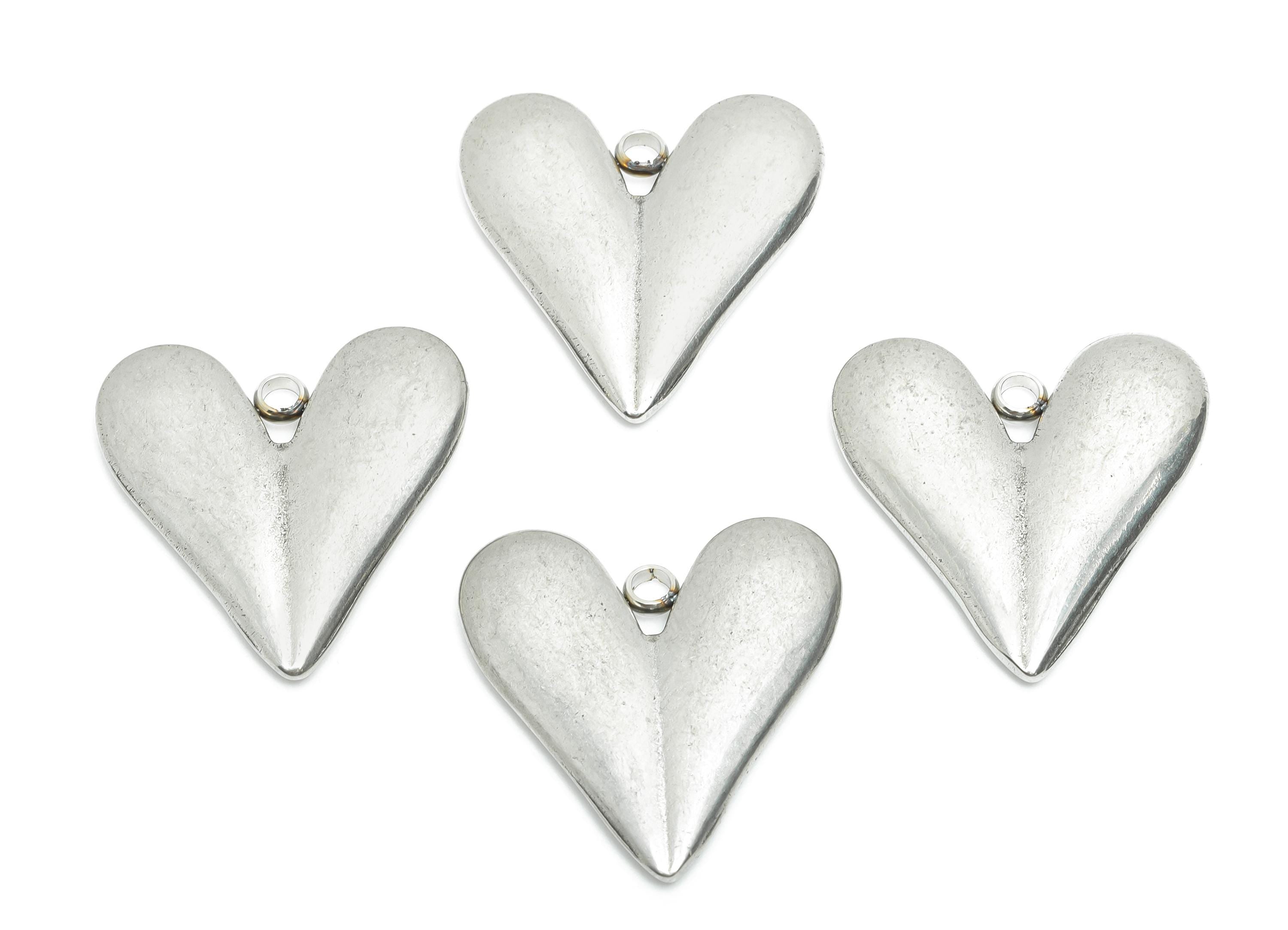 Stainless Steel Heart Pendant - Minimalist Metal Heart Necklace Pendant - Unique Handmade Jewelry - Steel Finding - 26.4x25.58x3mm - SS2189 - DOMEDBAZAAR