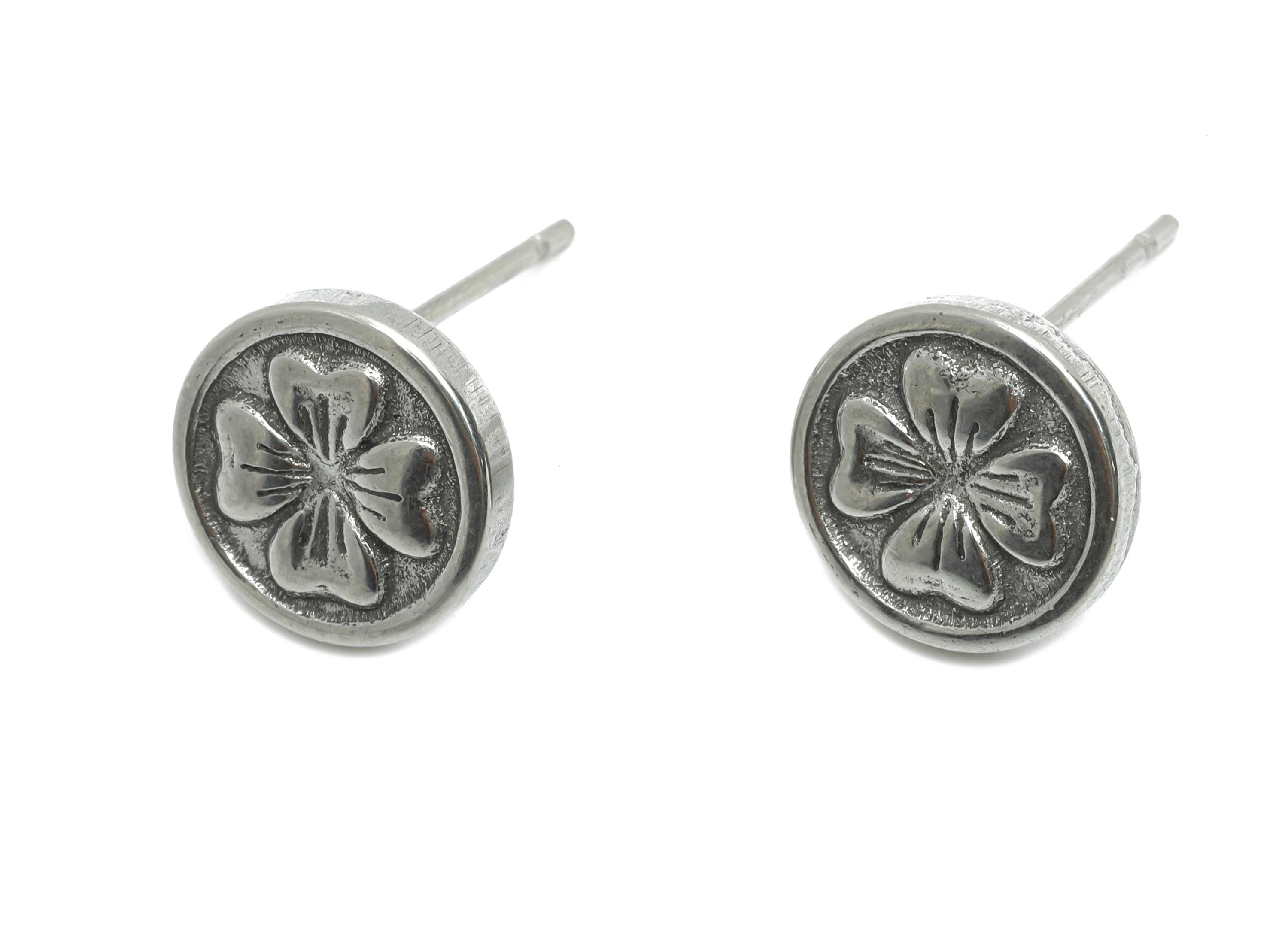 Steel Four-Leaf Clover Studs - Round Silver Leaf Earring Post - Minimalist Lucky Charm Earring Stud - Earring Finding - 10x10x2.7mm - SS2154 - DOMEDBAZAAR