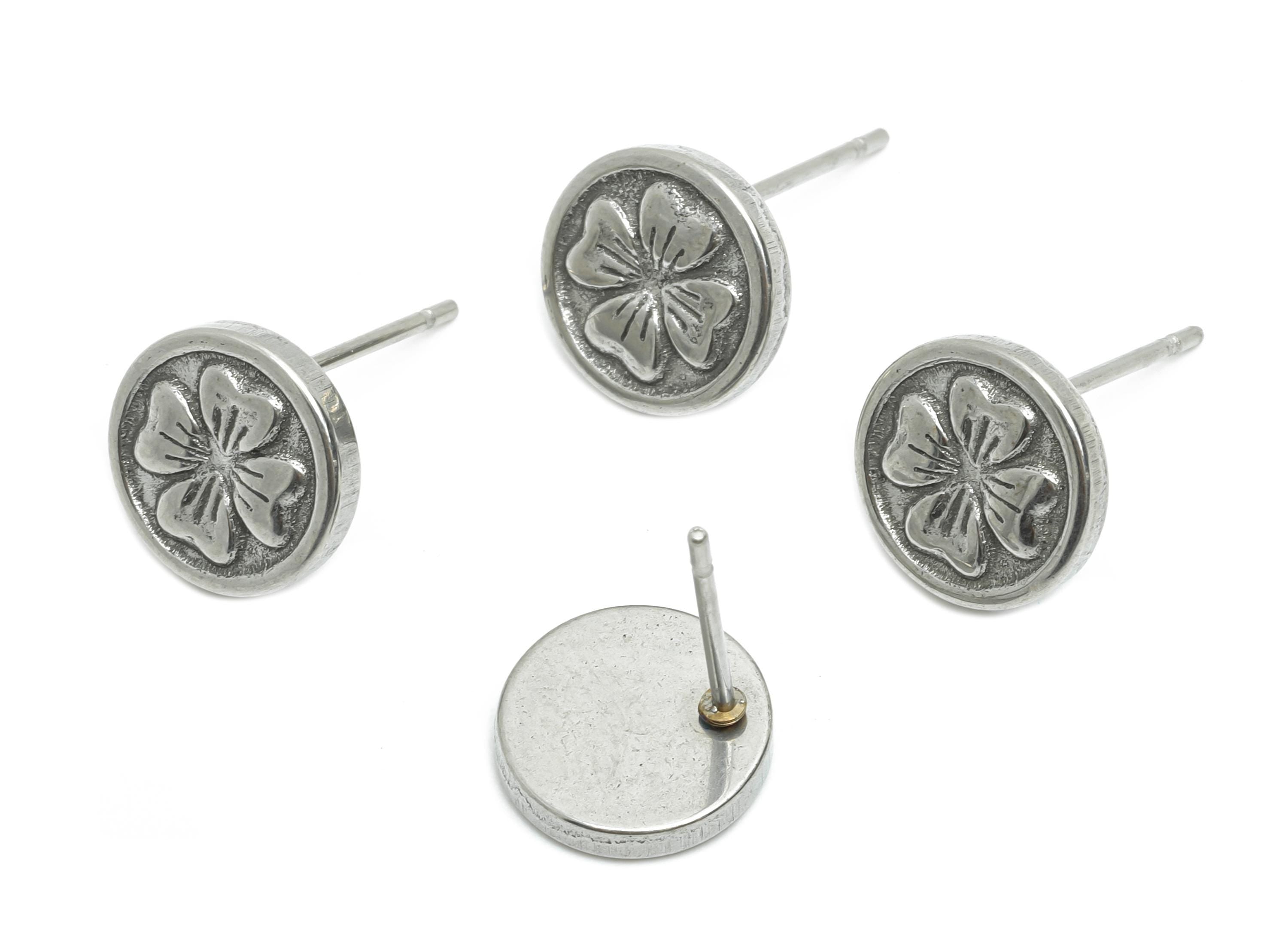 Steel Four-Leaf Clover Studs - Round Silver Leaf Earring Post - Minimalist Lucky Charm Earring Stud - Earring Finding - 10x10x2.7mm - SS2154 - DOMEDBAZAAR