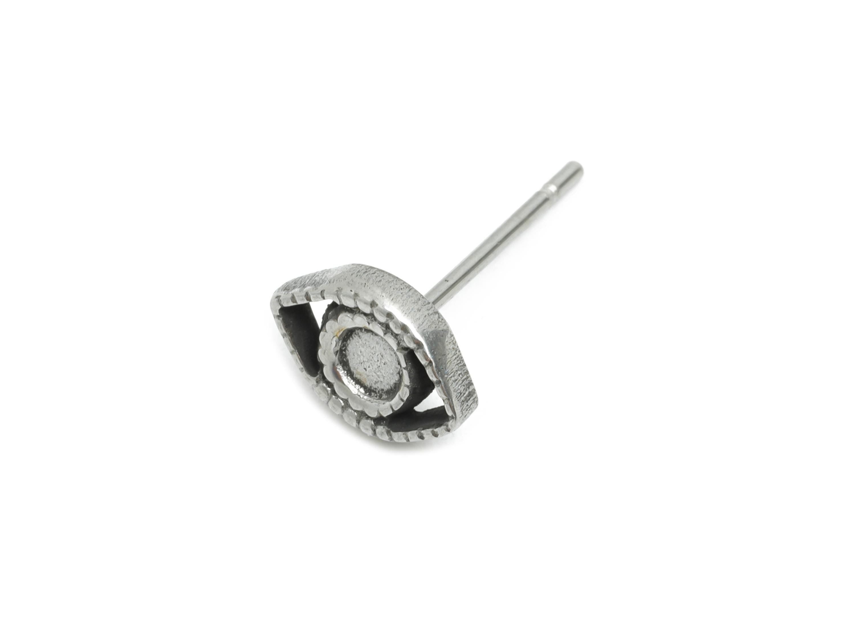 Stainless Steel Evil Eye Studs - Mystic Eye Earring Posts - Unique Mini Eye Earring Studs - Vintage Steel Jewelry - 8.57x6x1.68mm - SS2150 - DOMEDBAZAAR