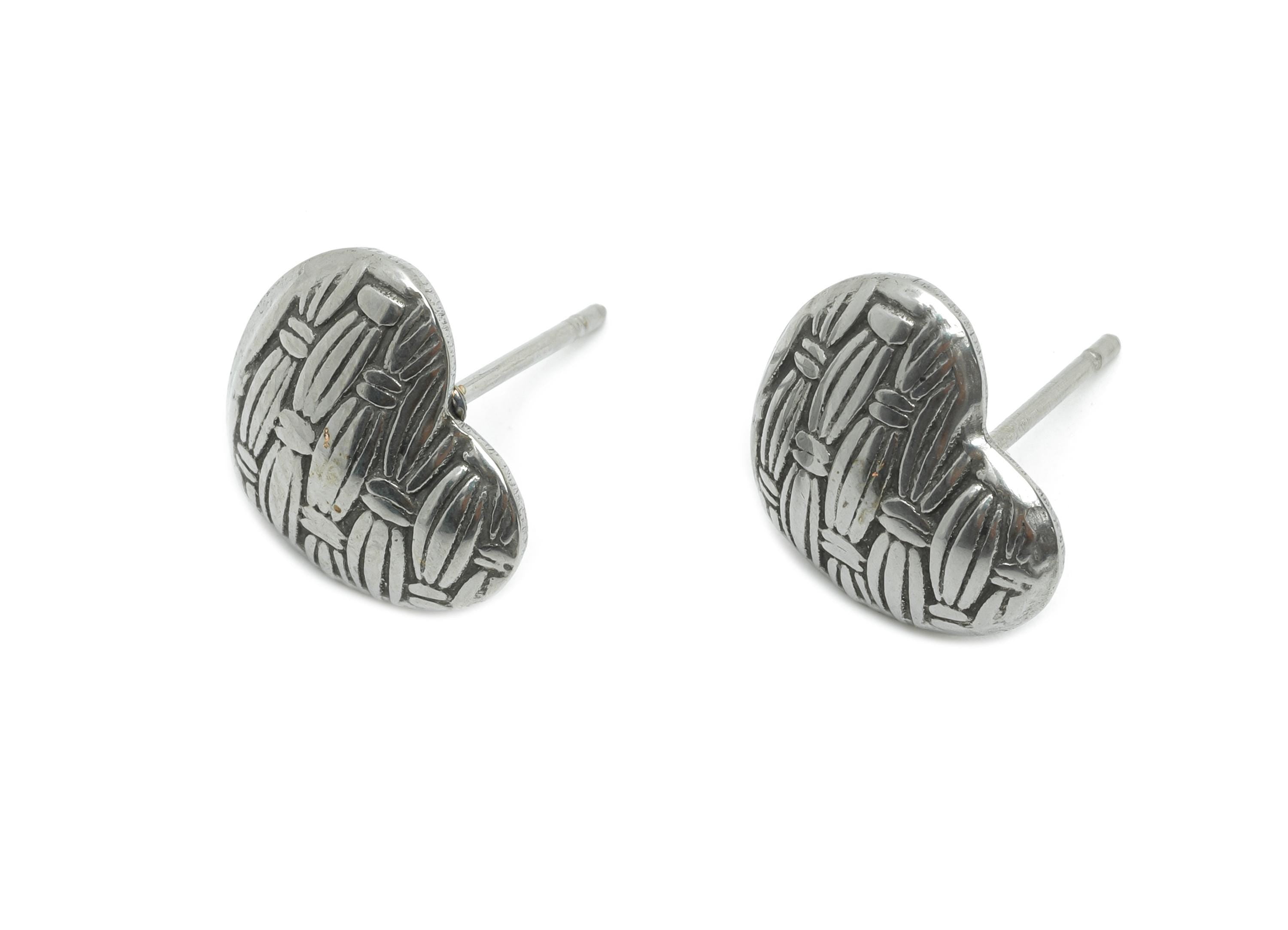 Stainless Steel Heart Studs - Woven Pattern Heart Earring Post - Vintage Love Heart Earring Stud - Steel Jewelry - 10.9x12x2.96mm - SS2184 - DOMEDBAZAAR