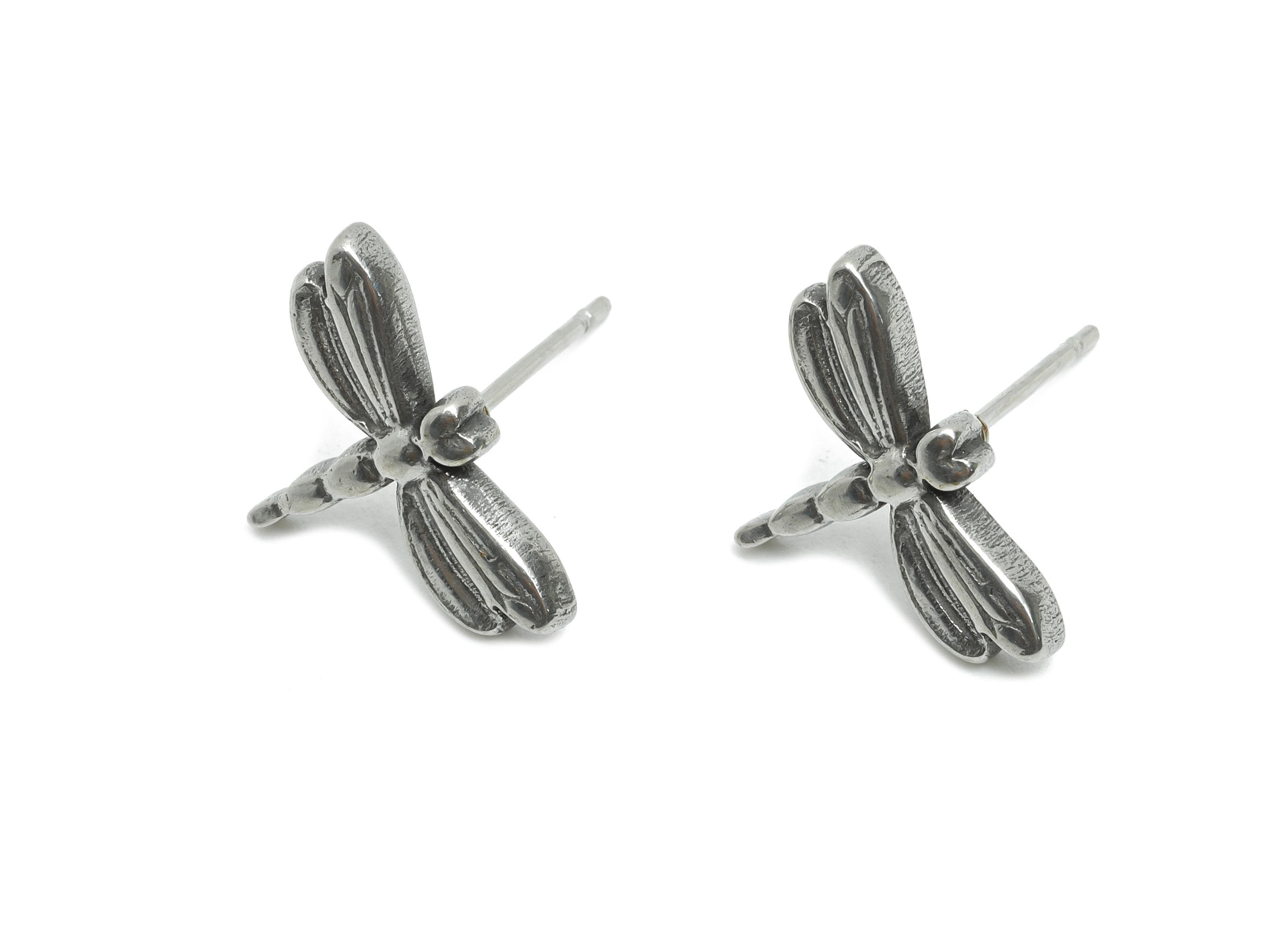 Stainless Steel Dragonfly Studs - Silver Insect Earring Post - Refined Dragonfly Earring Stud - Steel Findings - 15.84x10.87x2.13mm - SS2185 - DOMEDBAZAAR