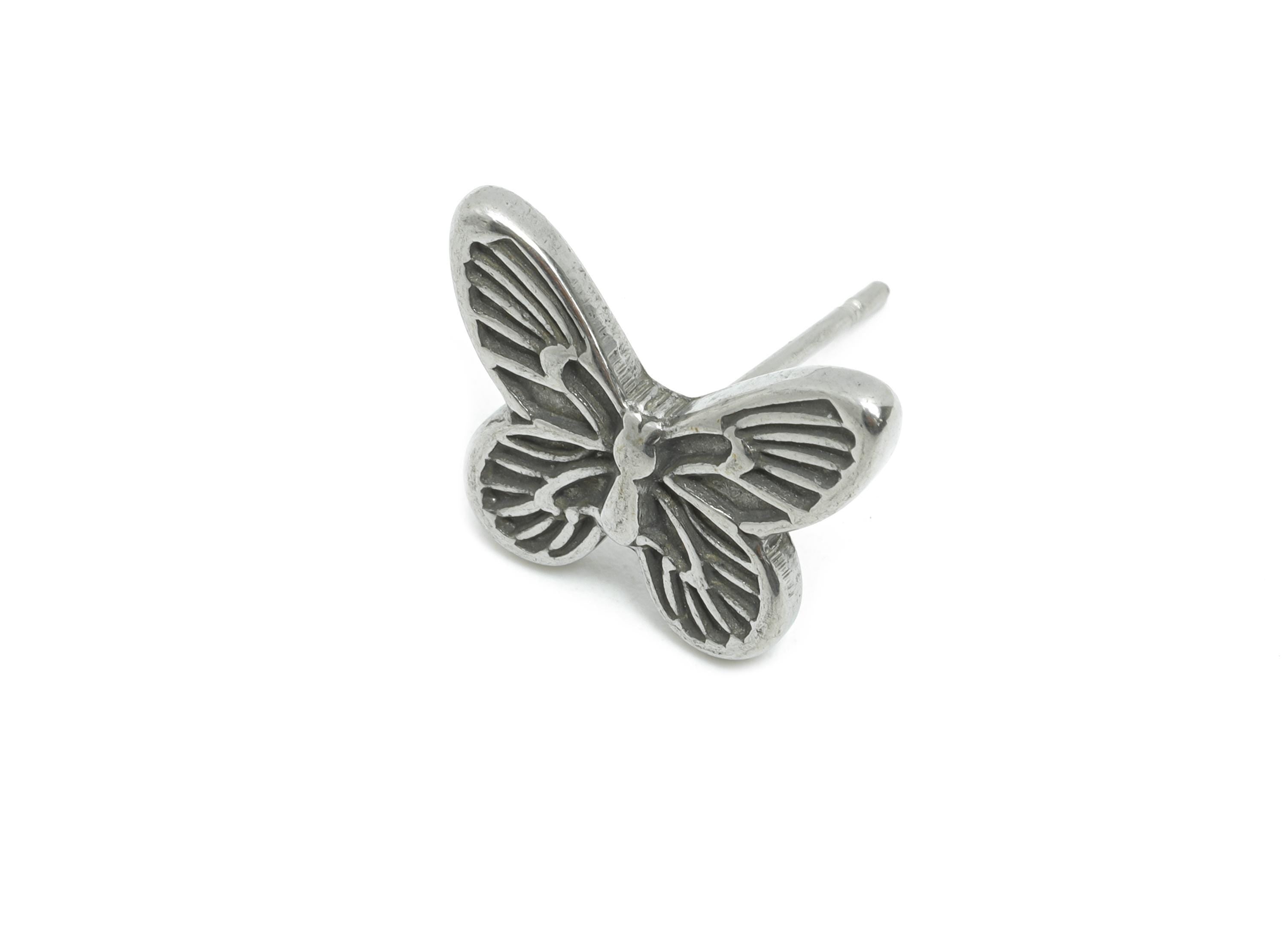 Steel Butterfly Studs - Whimsical Insect Earring Post - Vintage Butterfly Earring Stud - Steel Jewelry Finding - 11.67x15.3x1.83mm - SS2177 - DOMEDBAZAAR