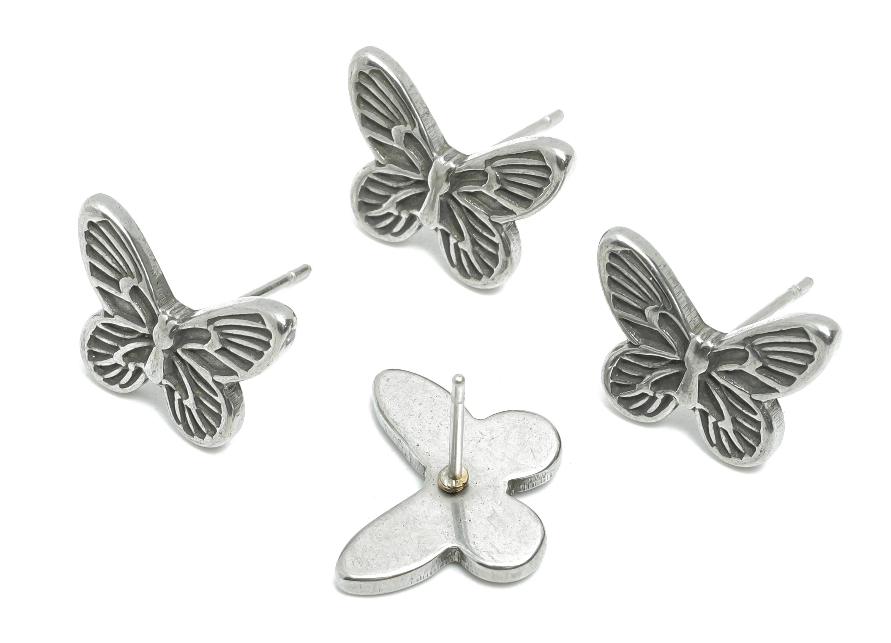 Steel Butterfly Studs - Whimsical Insect Earring Post - Vintage Butterfly Earring Stud - Steel Jewelry Finding - 11.67x15.3x1.83mm - SS2177 - DOMEDBAZAAR