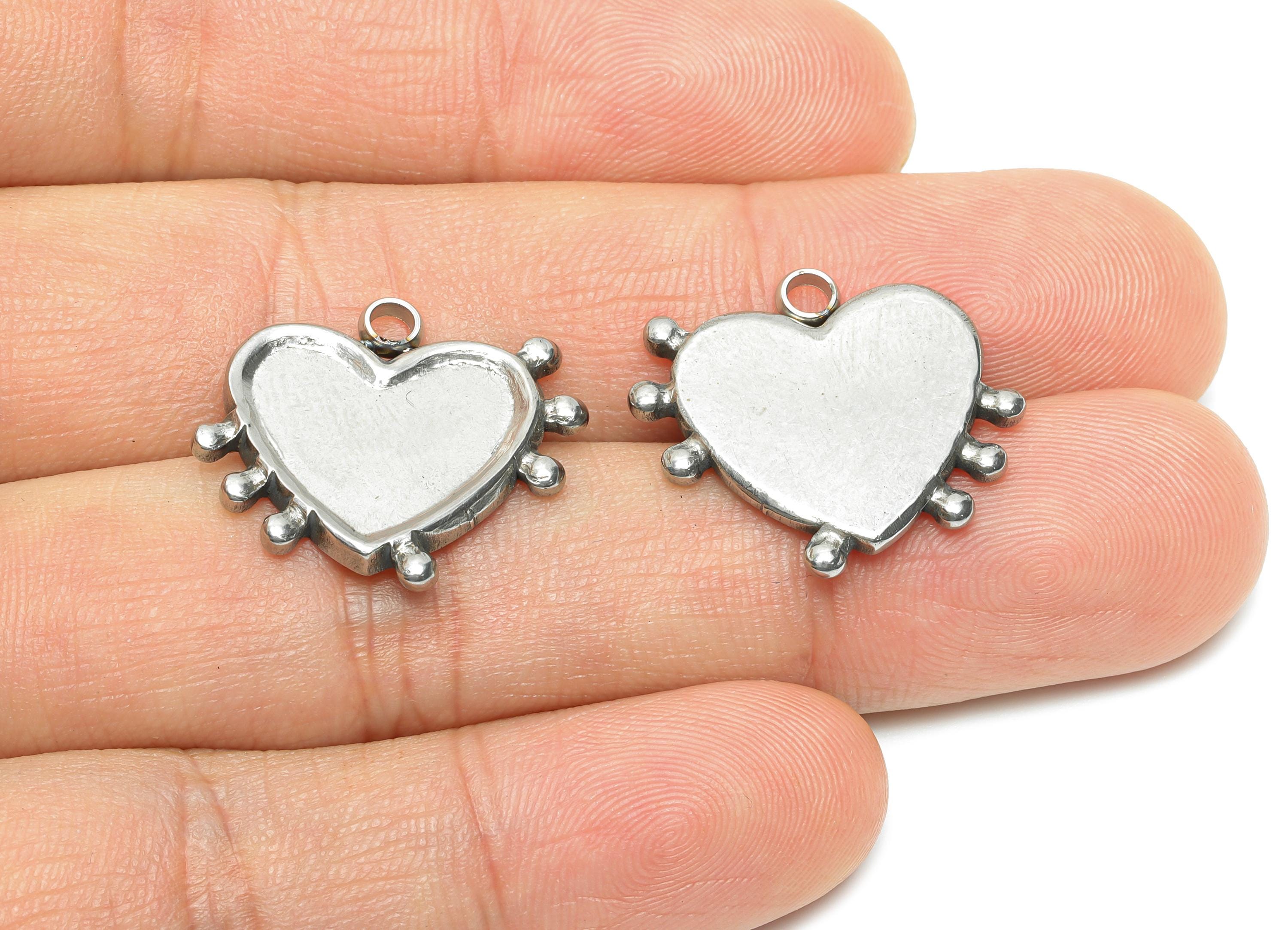 Stainless Steel Heart Charm - Vintage Heart Pendant for Necklace - Romantic Steel Heart Charm - Jewelry Making - 18.8x22.7x2.86mm - SS2203 - DOMEDBAZAAR