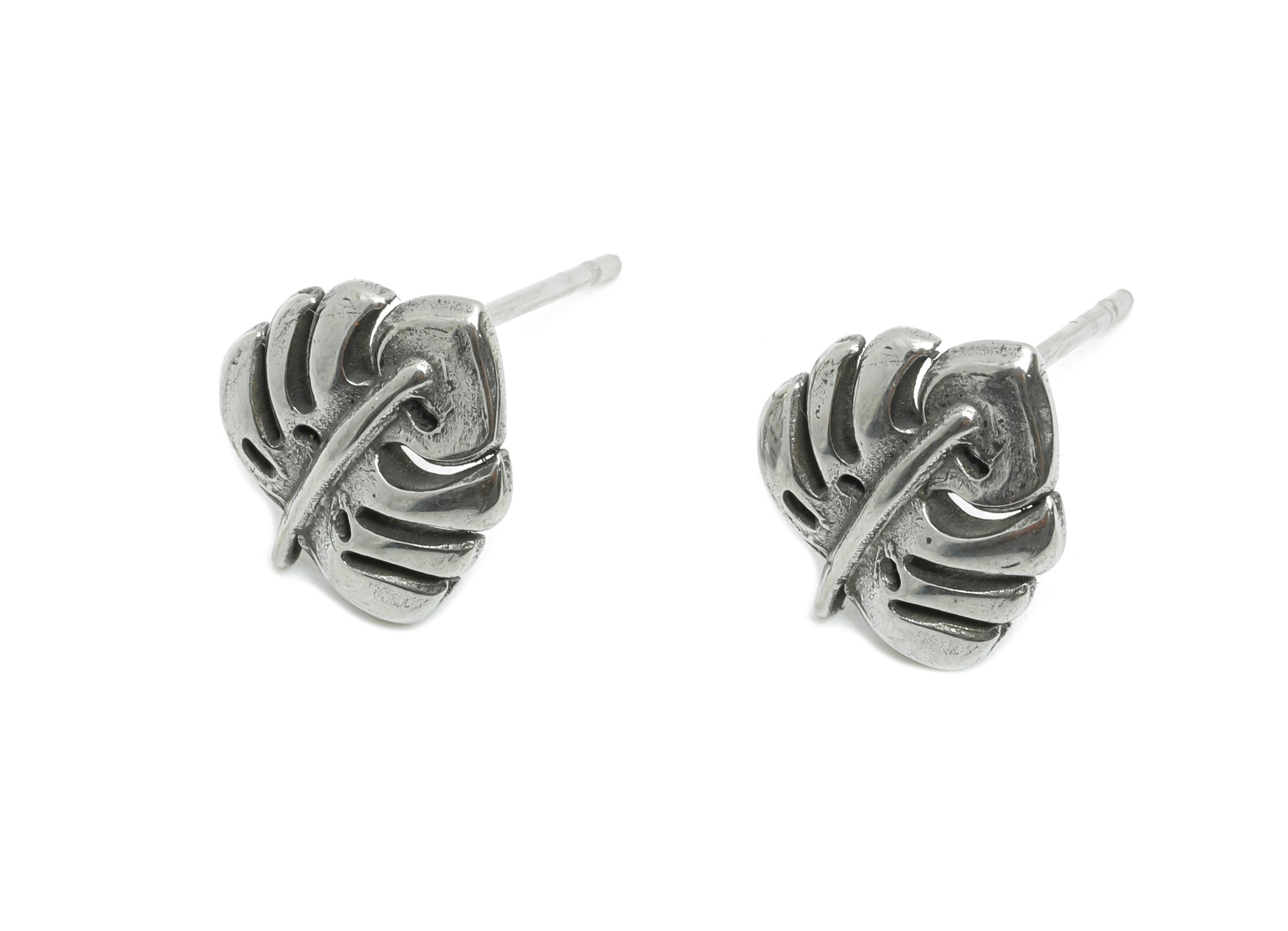Stainless Steel Monstera Stud - Silver Botanical Leaf Earring Post - Dainty Plant Earring - Spring Bloom Jewelry - 11.78x10x1.75mm - SS2172 - DOMEDBAZAAR