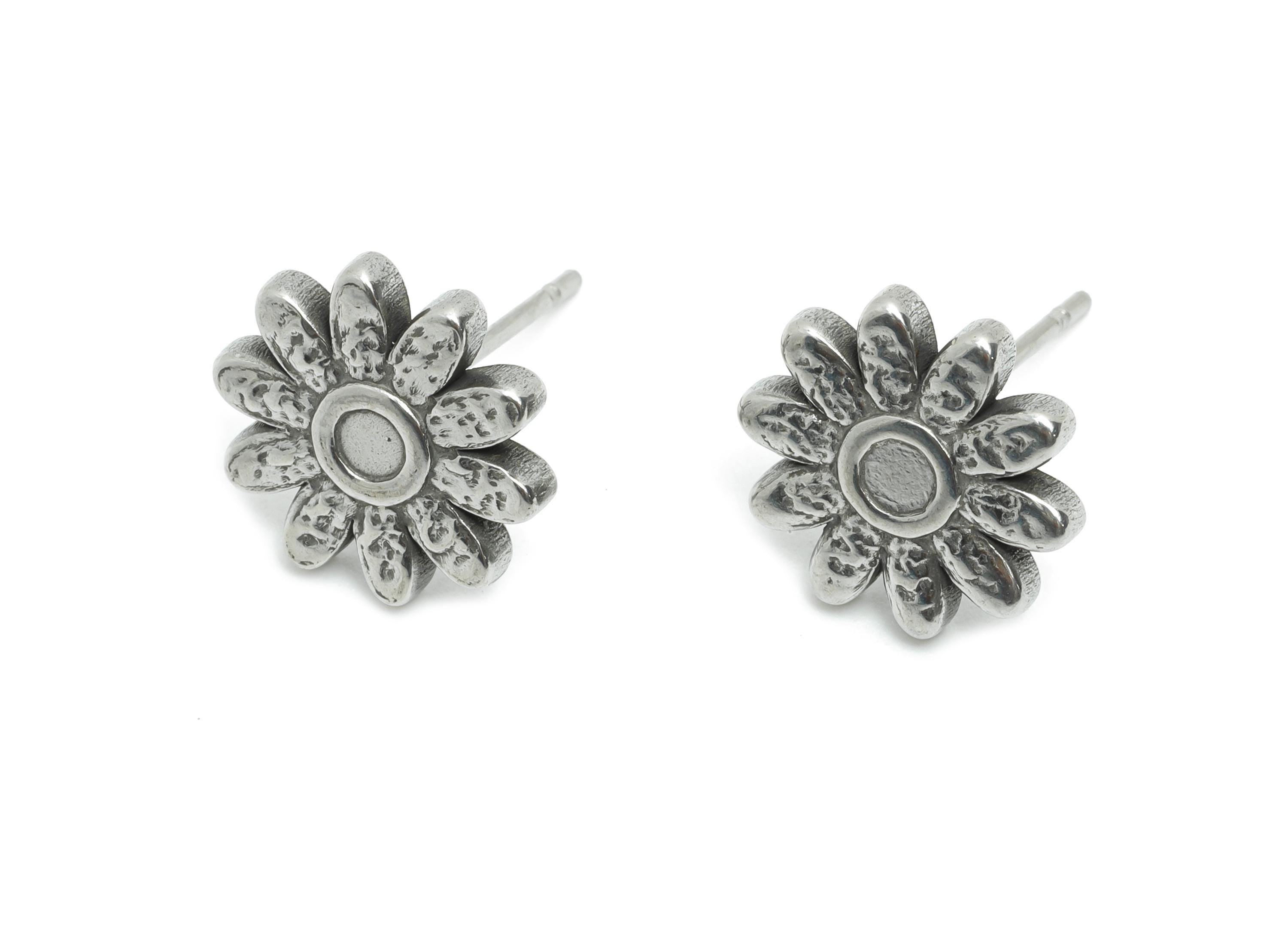 Stainless Steel Daisy Stud - Whimsical Silver Flower Earring Post - Dainty Botanical Earring - Spring Bloom Jewelry - 11x11.9x2.7mm - SS2183 - DOMEDBAZAAR