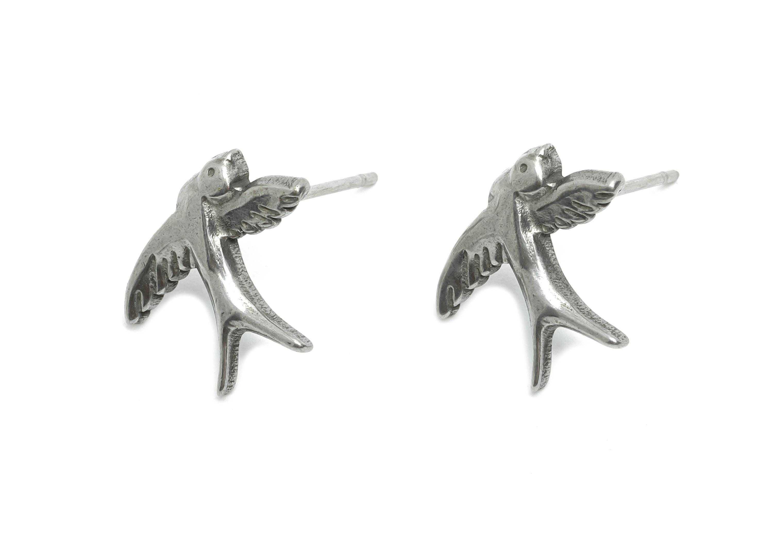 Stainless Steel Swallow Studs - Silver Vintage Bird Earring Posts - Minimalist Animal Earring Stud - Steel Finding - 13x15.38x2mm - SS2167 - DOMEDBAZAAR