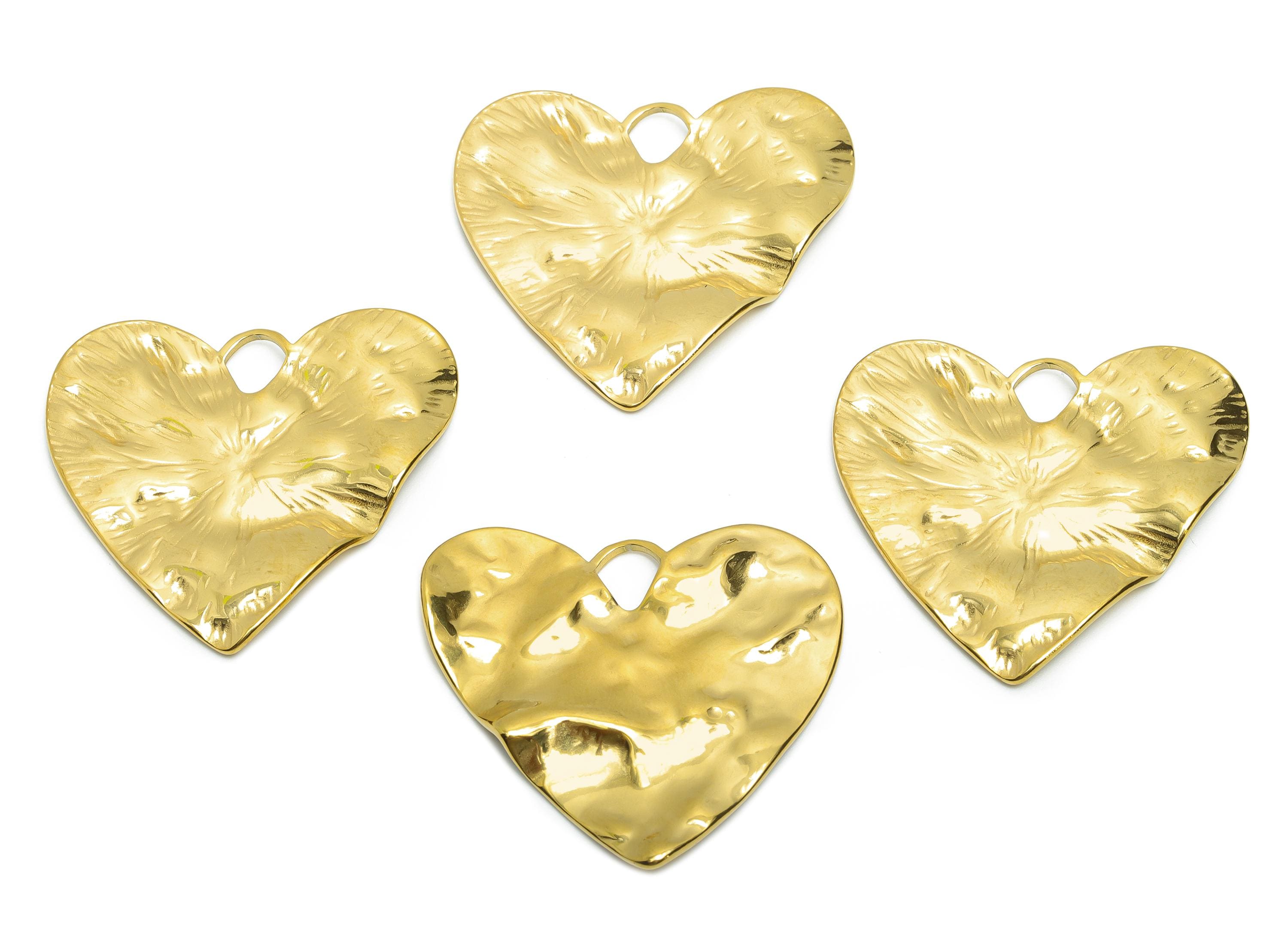 Gold Steel Heart Pendant - Hammered Modern Heart Necklace Pendant - Abstract Heart Jewelry Design - Gold Tone Plated - 33x35x2mm - SS2055G - DOMEDBAZAAR