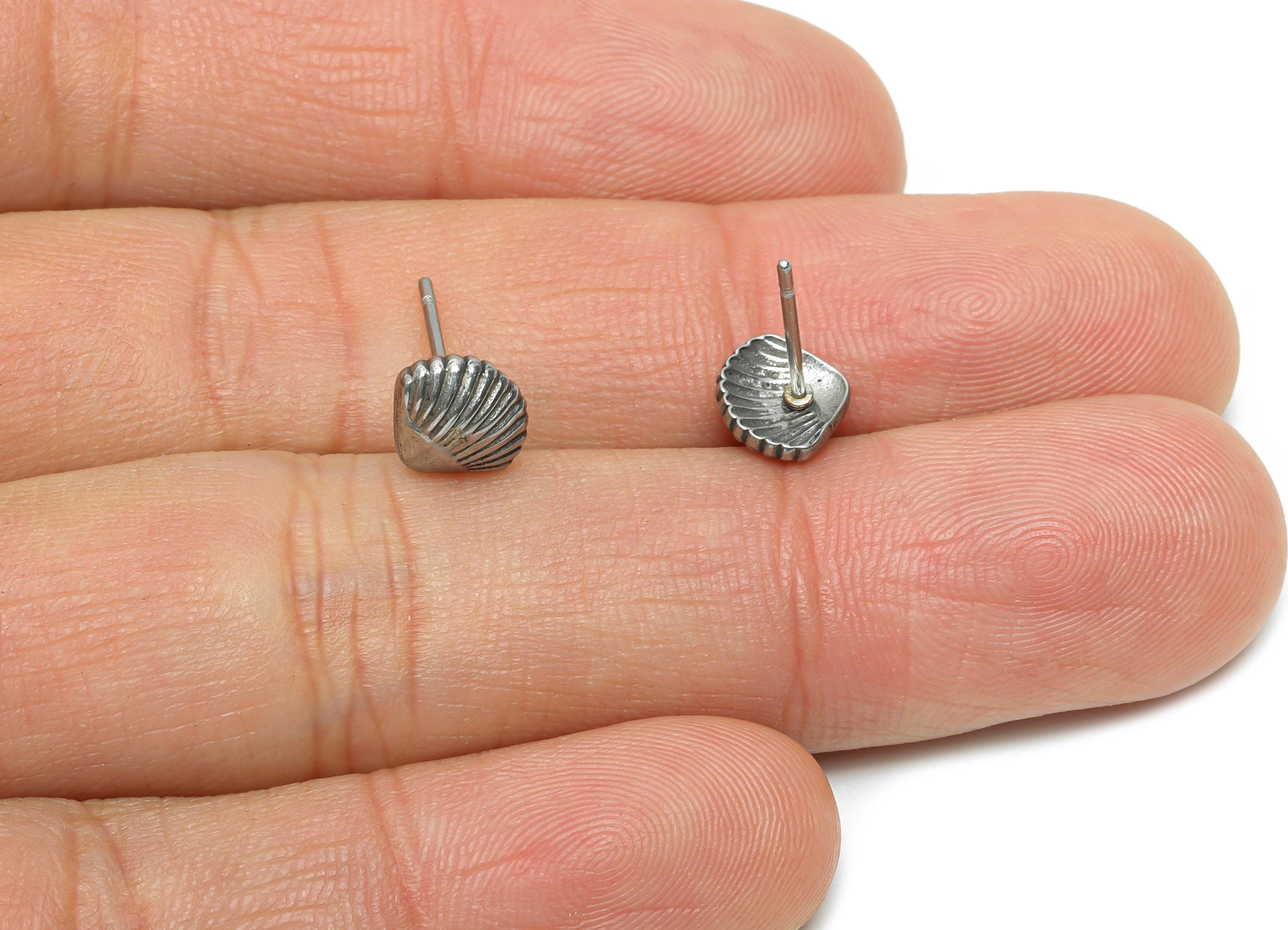 Steel Shell Earring Studs - Small Marine Seashell Earring Post - Rustic Textured Shell Studs - Steel Jewelry Finding - 8x7x2.47mm - SS2166 - DOMEDBAZAAR