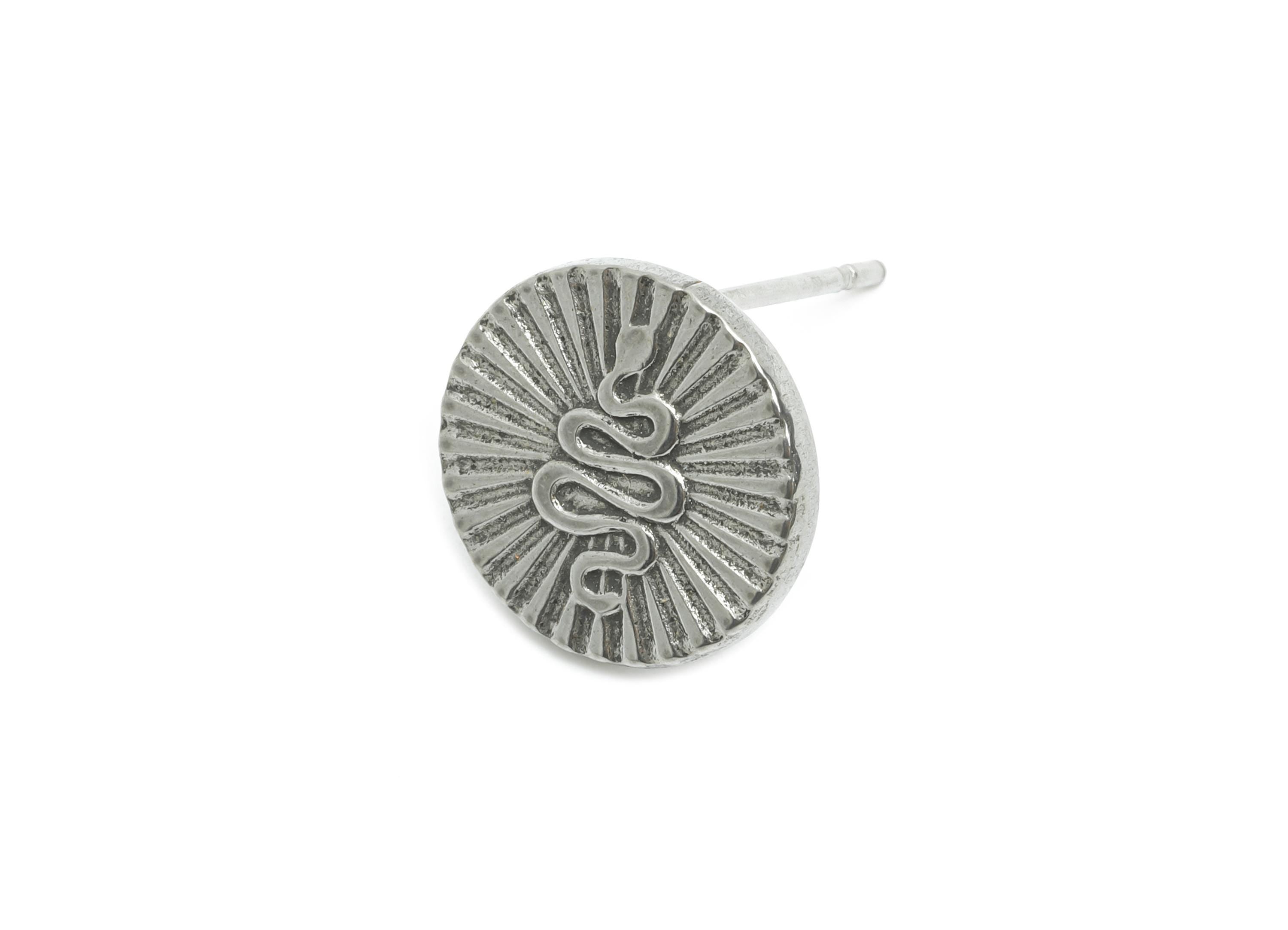 Stainless Steel Snake Studs - Sunburst Silver Snake Earring Post - Ancient Coin Snake Earring - Steel Jewelry - 12.36x12.27x1.36mm - SS2179 - DOMEDBAZAAR