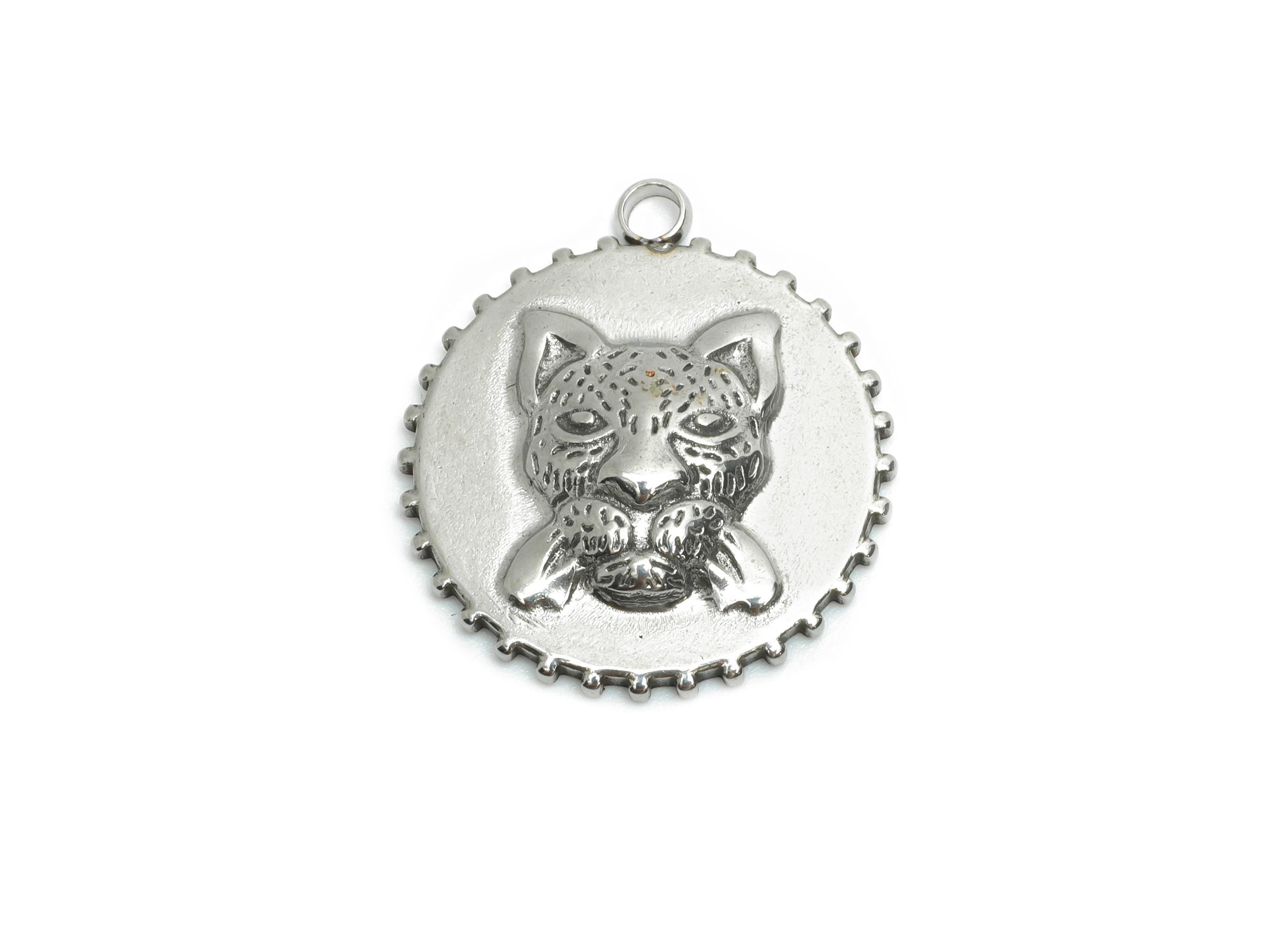 Stainless Steel Tiger Charm - Unique Jaguar Animal Necklace Pendant - Modern Steel Tiger Charm - Jewelry Making - 20.27x18x3.28mm - SS2186 - DOMEDBAZAAR