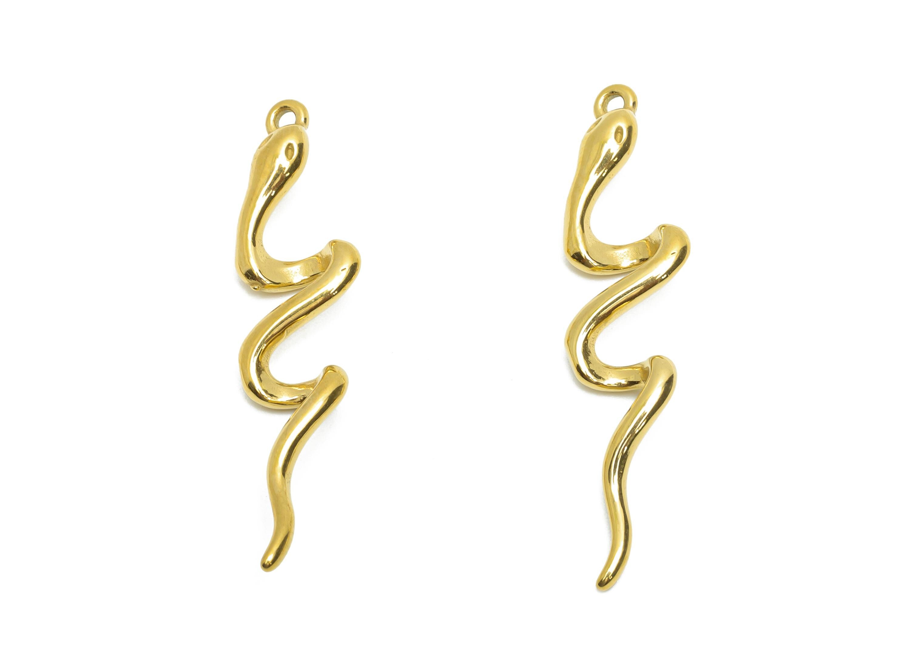 Gold Steel Snake Charms - Steel Curved Snake Pendant - Sleek Snake Necklace Charm - Steel Jewelry - Gold Tone Plated - 40x9x4.91mm - SS2054G - DOMEDBAZAAR