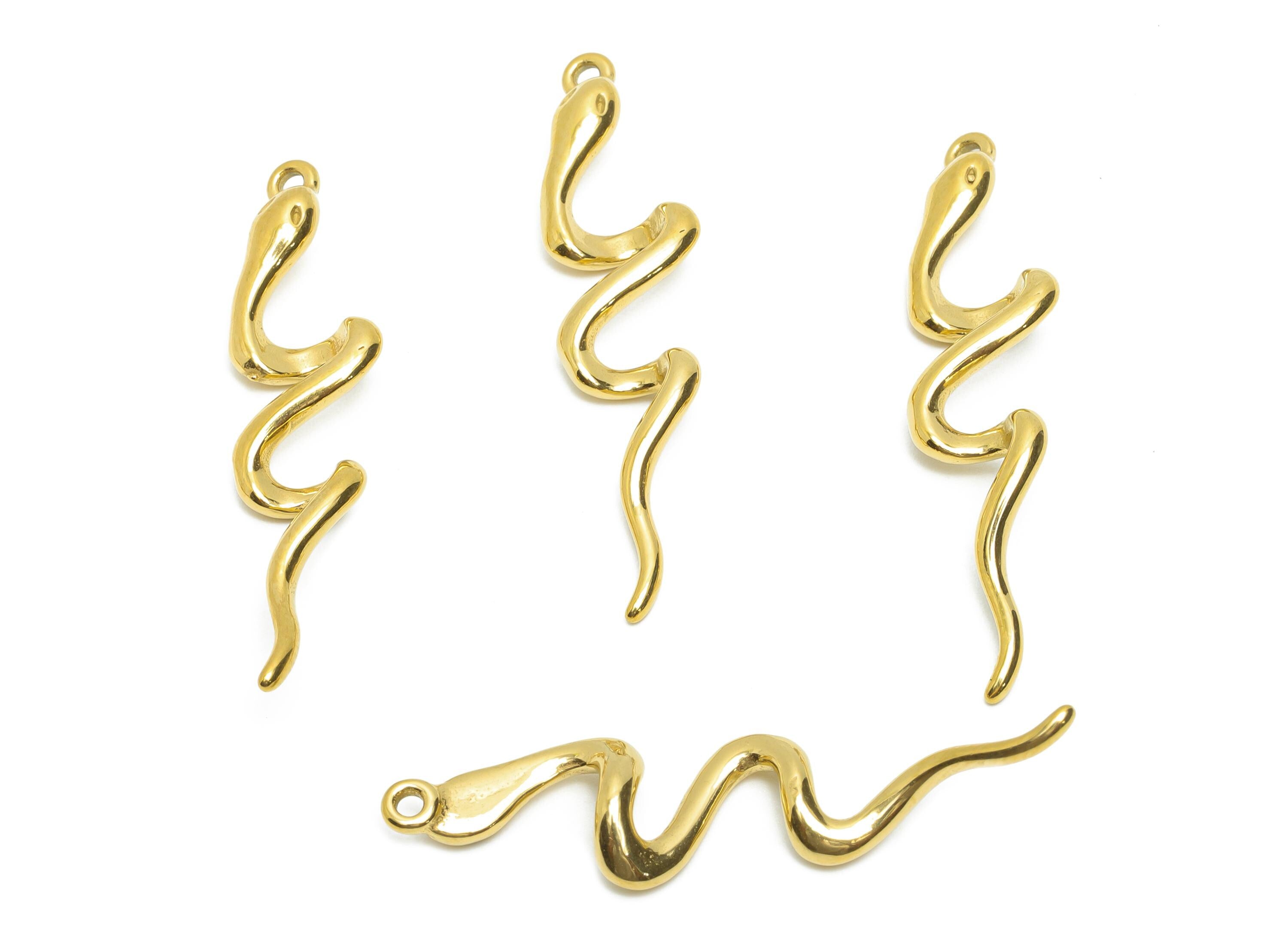 Gold Steel Snake Charms - Steel Curved Snake Pendant - Sleek Snake Necklace Charm - Steel Jewelry - Gold Tone Plated - 40x9x4.91mm - SS2054G - DOMEDBAZAAR