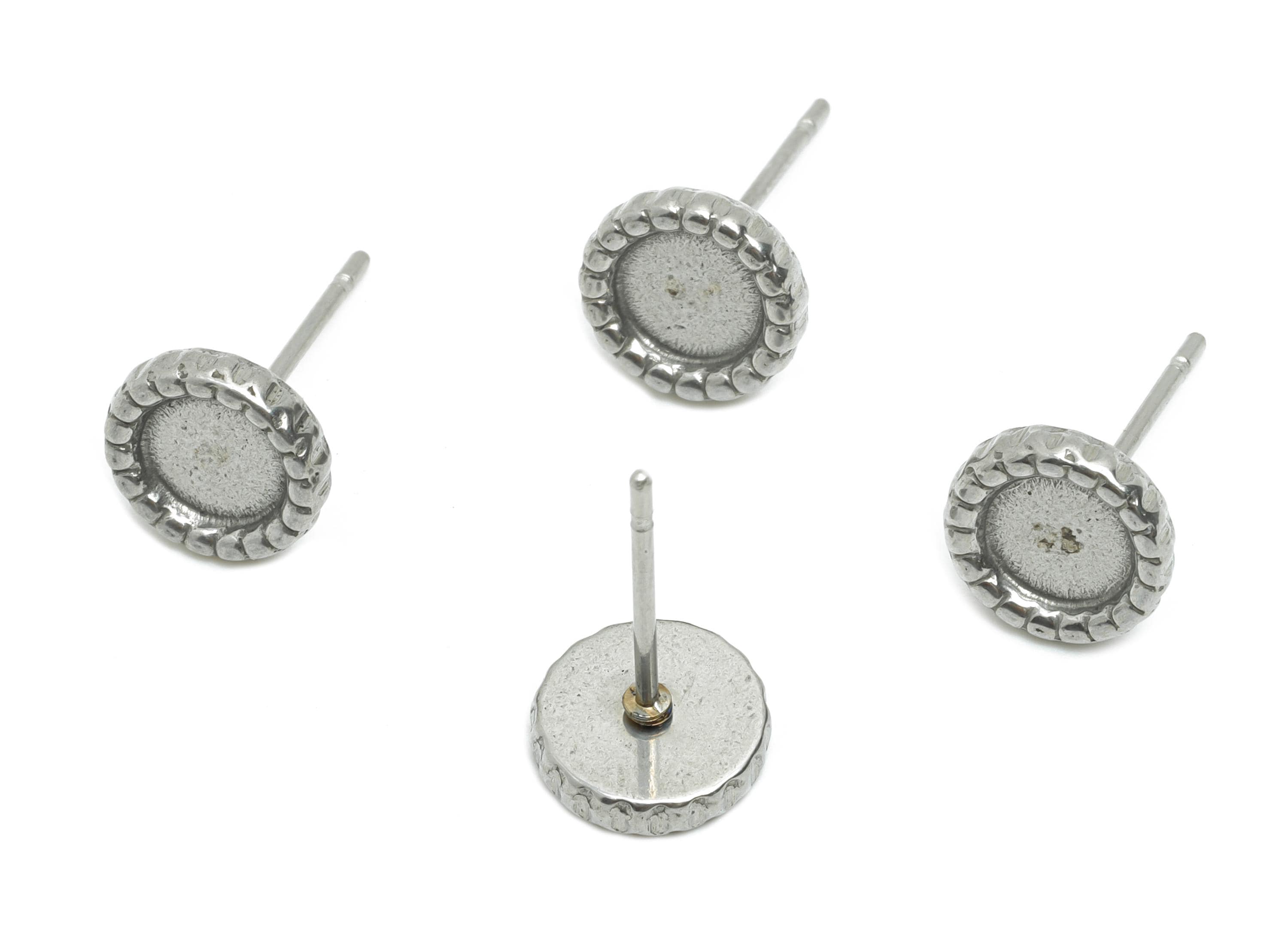 Steel Bezel Stud Earring - Steel Rope Border Earring Post - Blank Bezel for Customization - DIY Resin Earring Setting - 8x8x2.22mm - SS2173 - DOMEDBAZAAR