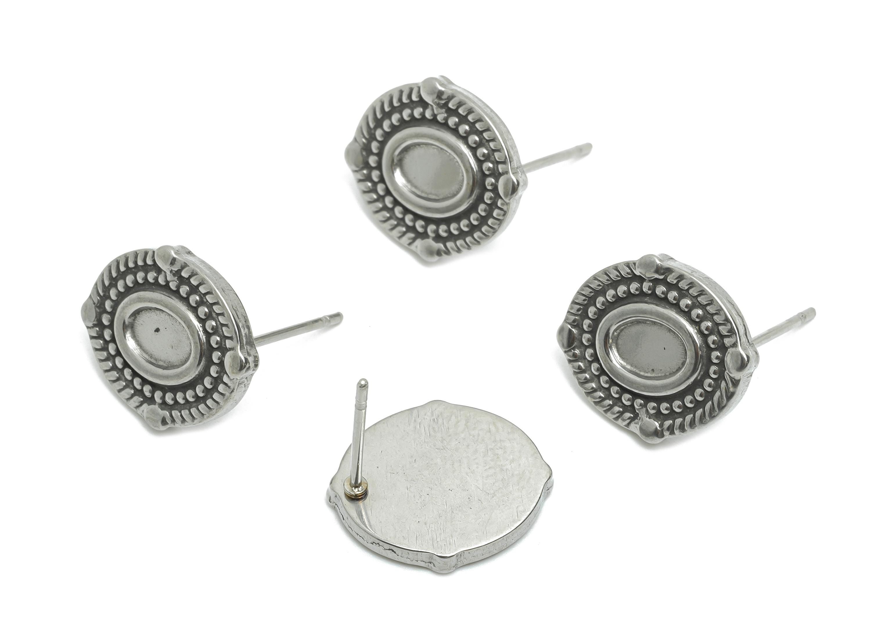 Oval Bezel Stud Earring - Steel Vintage Earring Post - Boho Chic Earring Component - Oval Cabochon Earring Setting - 15x12x2.18mm - SS2182 - DOMEDBAZAAR