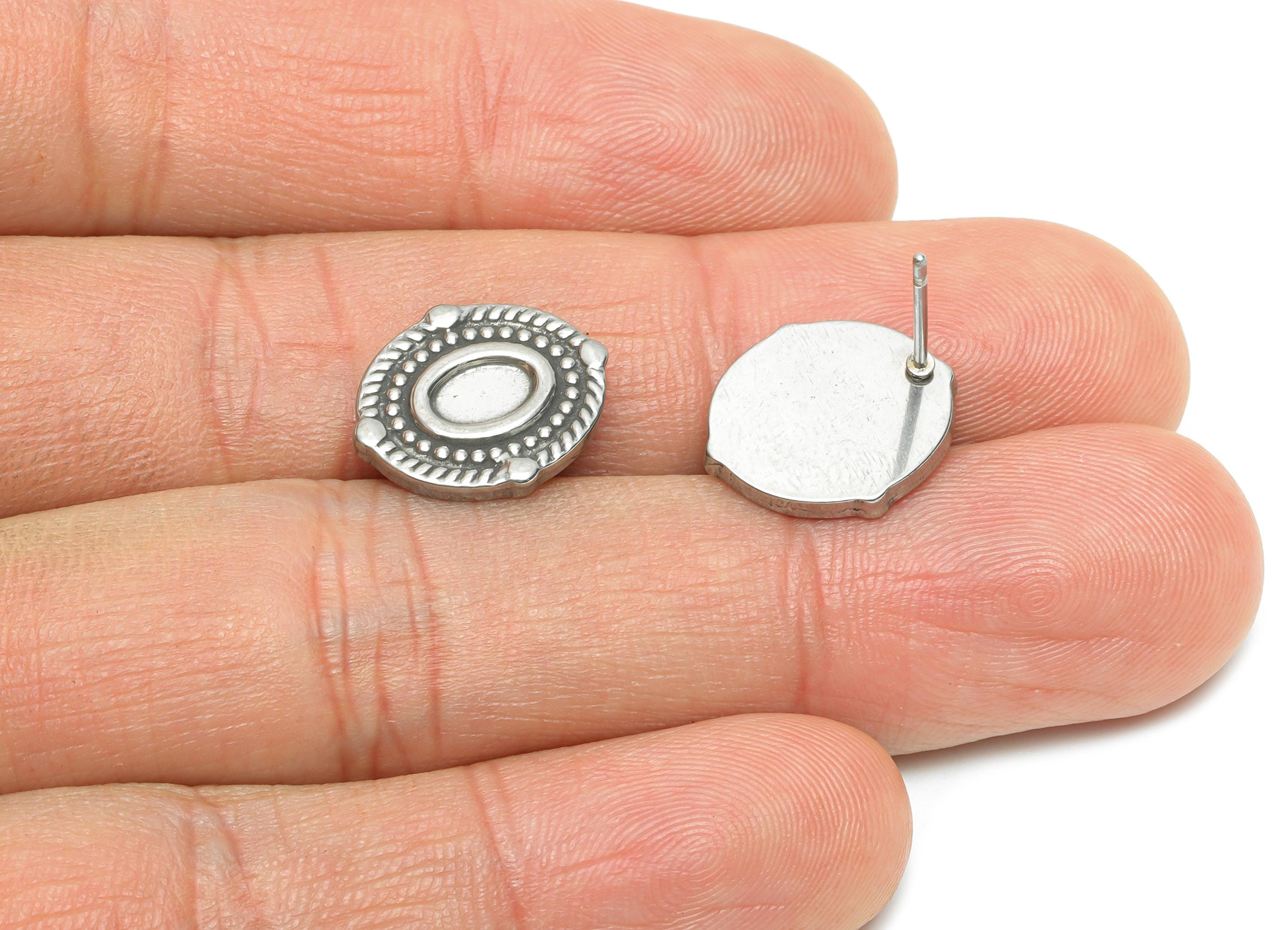 Oval Bezel Stud Earring - Steel Vintage Earring Post - Boho Chic Earring Component - Oval Cabochon Earring Setting - 15x12x2.18mm - SS2182 - DOMEDBAZAAR