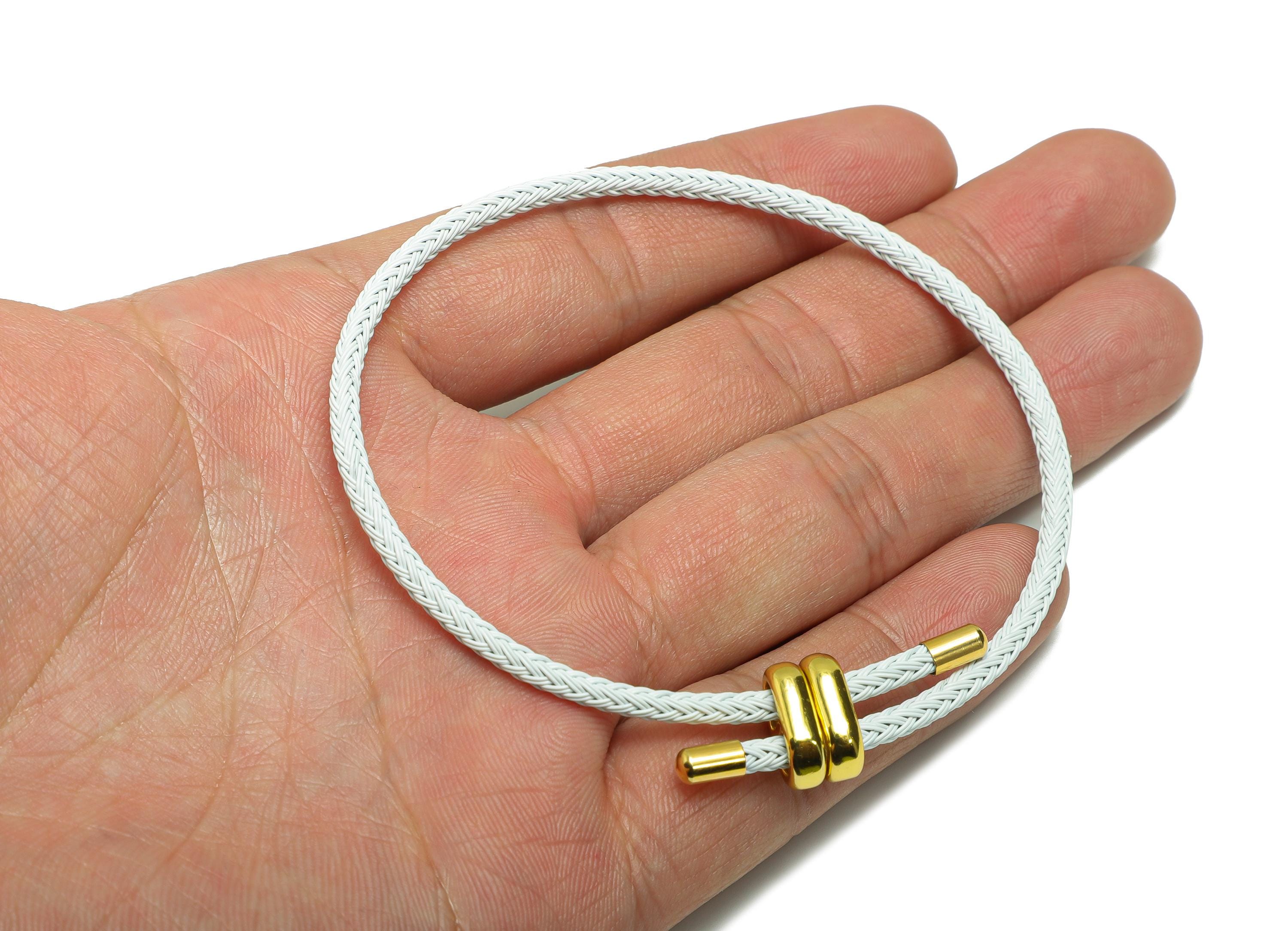Braided Rope Bracelet With Stainless Steel Clasp - Brass Adjustable Woven Cord Bracelet - Handcrafted Beading Bracelet Making - HM1070D - DOMEDBAZAAR