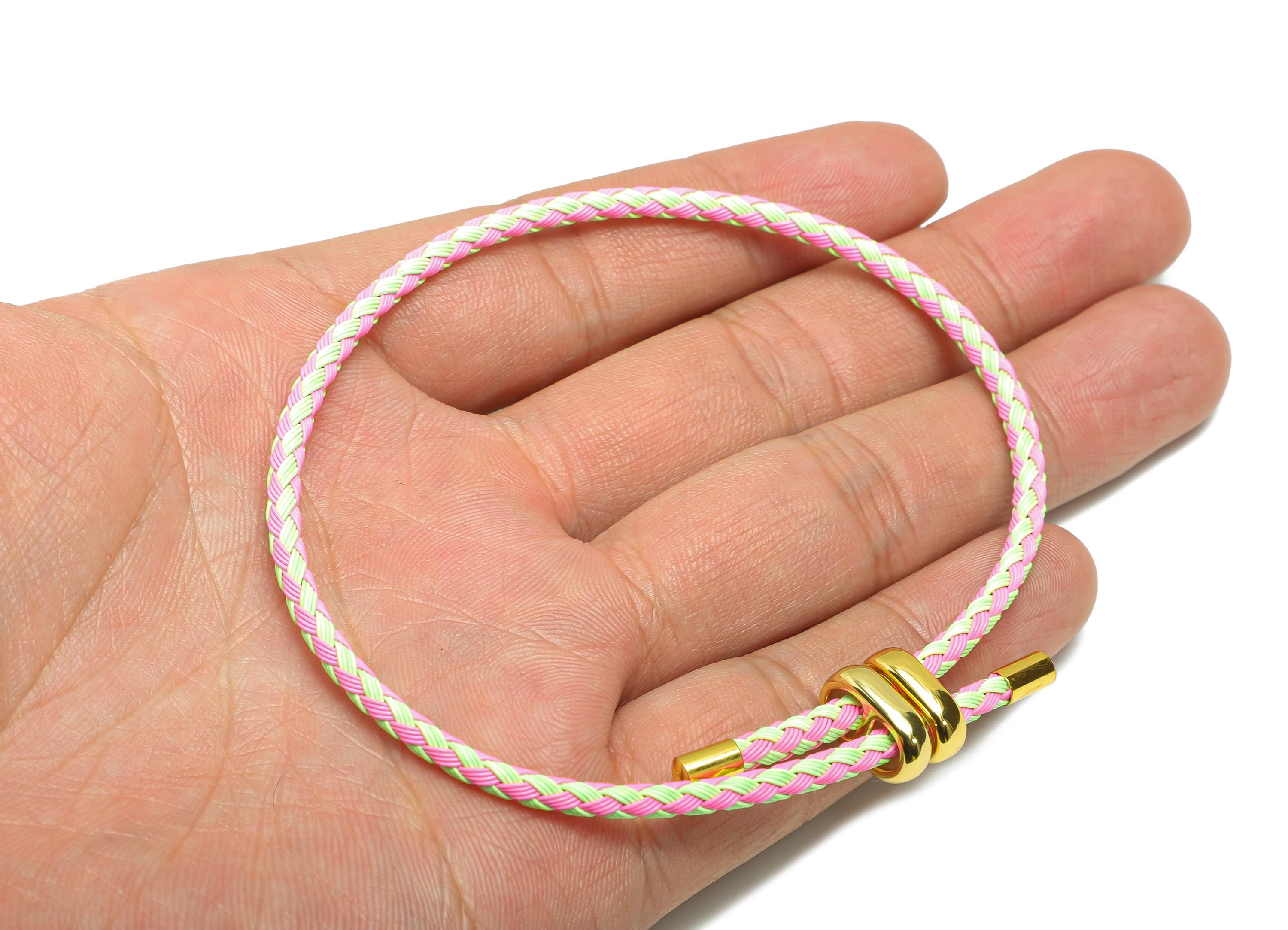 Braided Rope Bracelet With Steel Clasp - Brass Rainbow Unisex Woven Cord Bracelet - Minimalist Adjustable Beading Bracelet Making - HM1070L - DOMEDBAZAAR