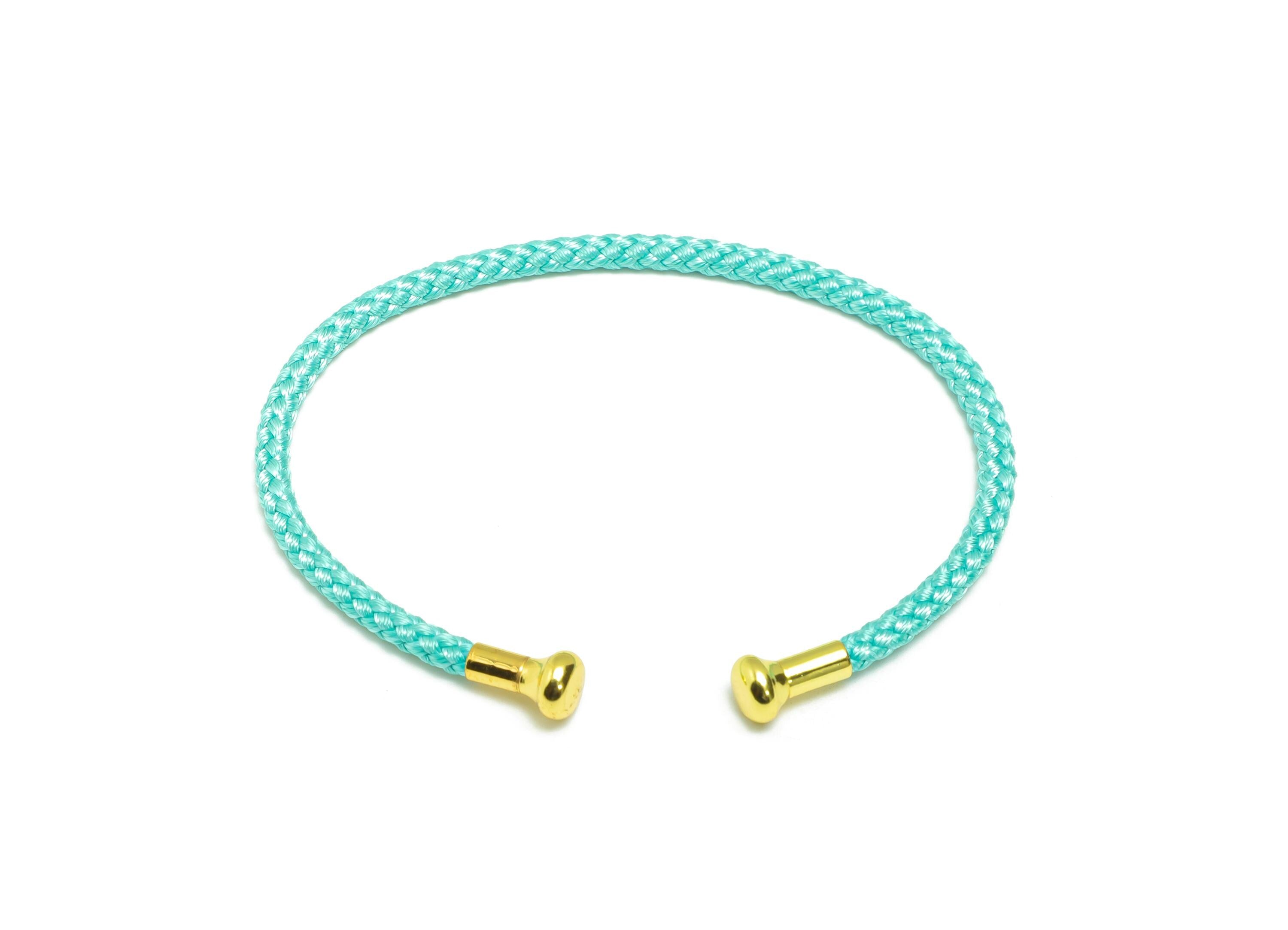Blue Unisex Rope Bracelet - Brass Handmade Open End Rope Bangle - Steel Adjustable Unlockable Screw Bead Bangle - Bracelet Making - HM1069C