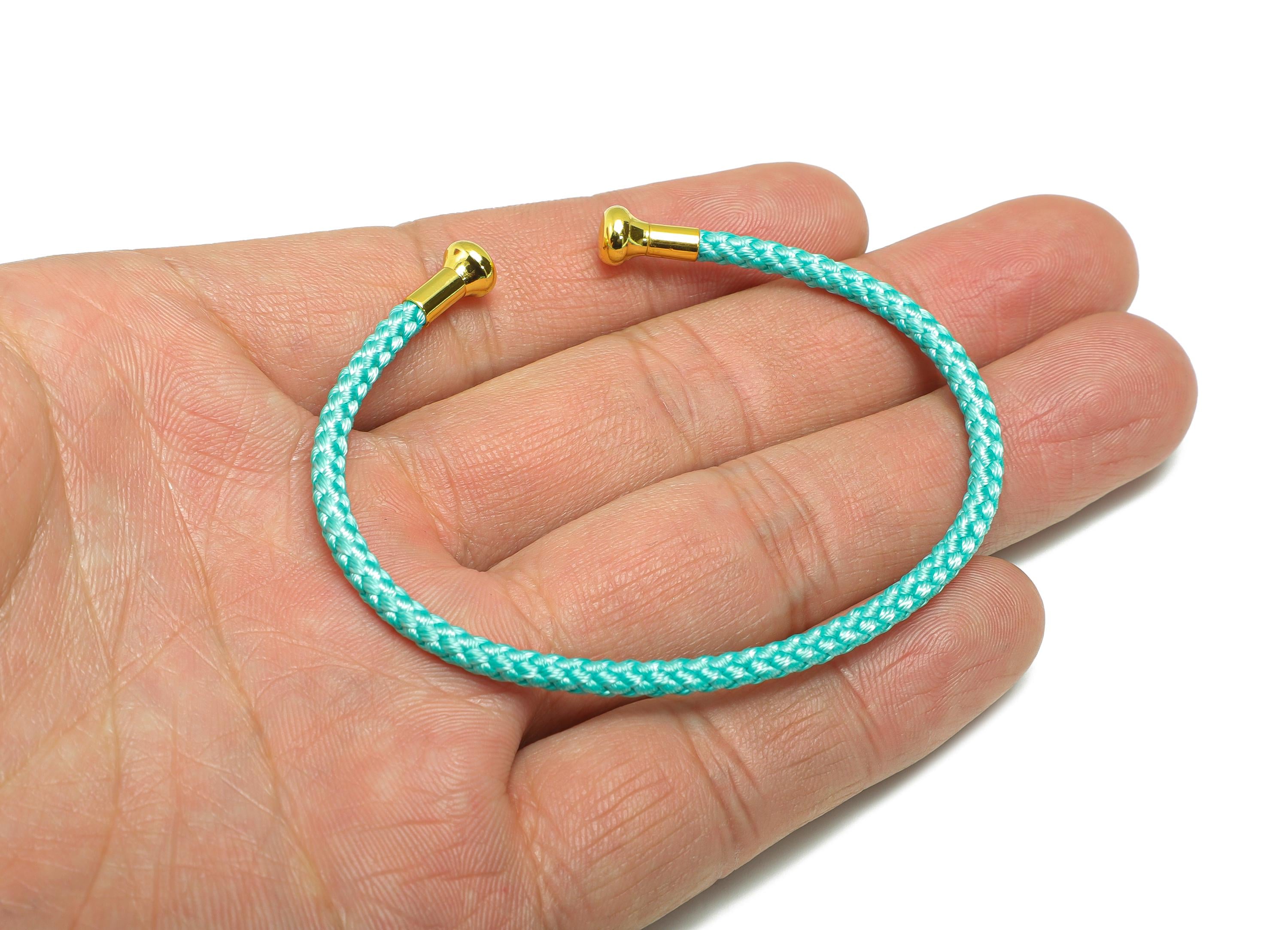 Blue Unisex Rope Bracelet - Brass Handmade Open End Rope Bangle - Steel Adjustable Unlockable Screw Bead Bangle - Bracelet Making - HM1069C - DOMEDBAZAAR