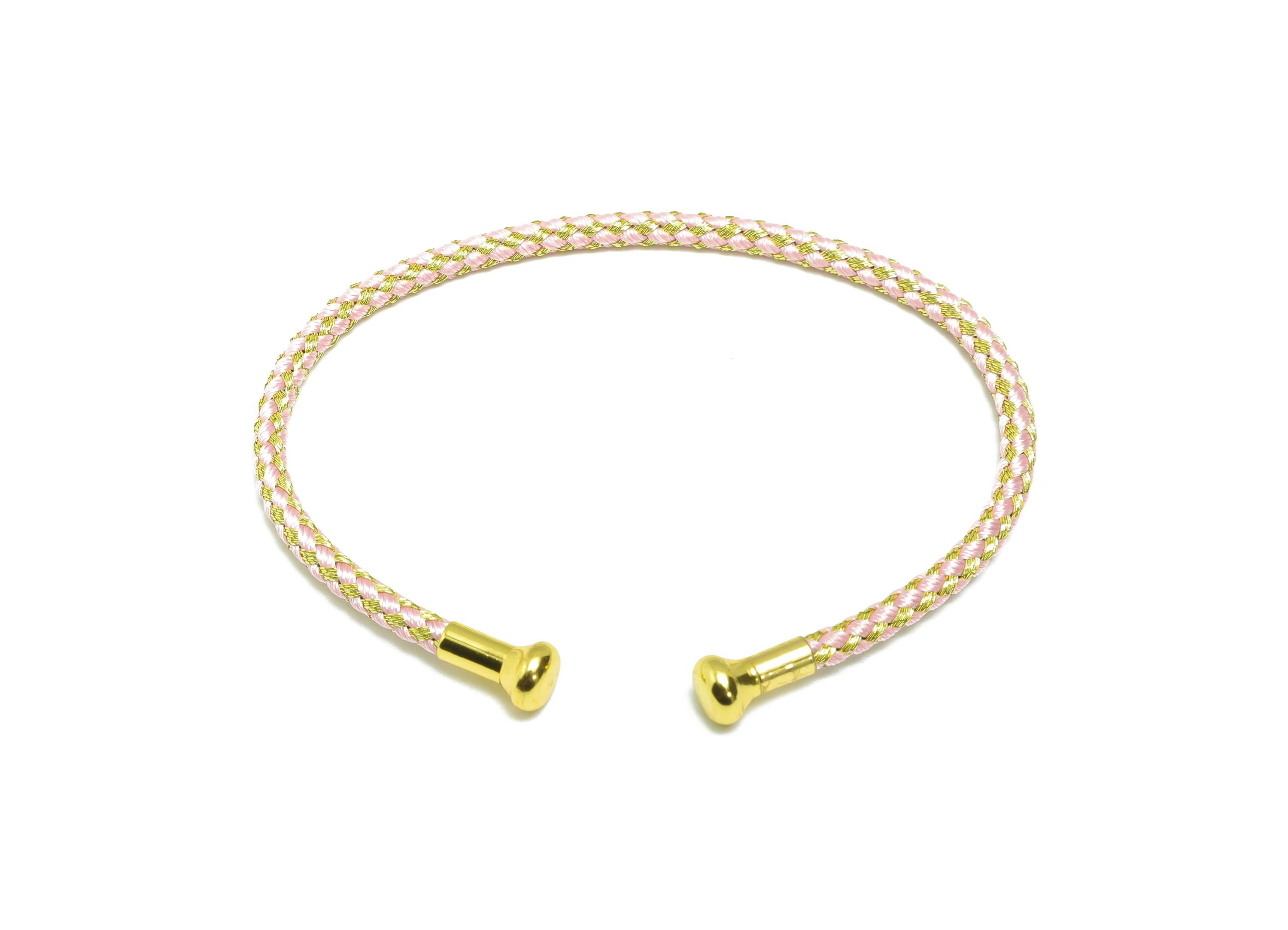 Rainbow Unisex Rope Bracelet - Brass Handmade Open End Rope Bangle - Steel Adjustable Unlockable Screw Bead Bangle - Bracelet Making-HM1069E